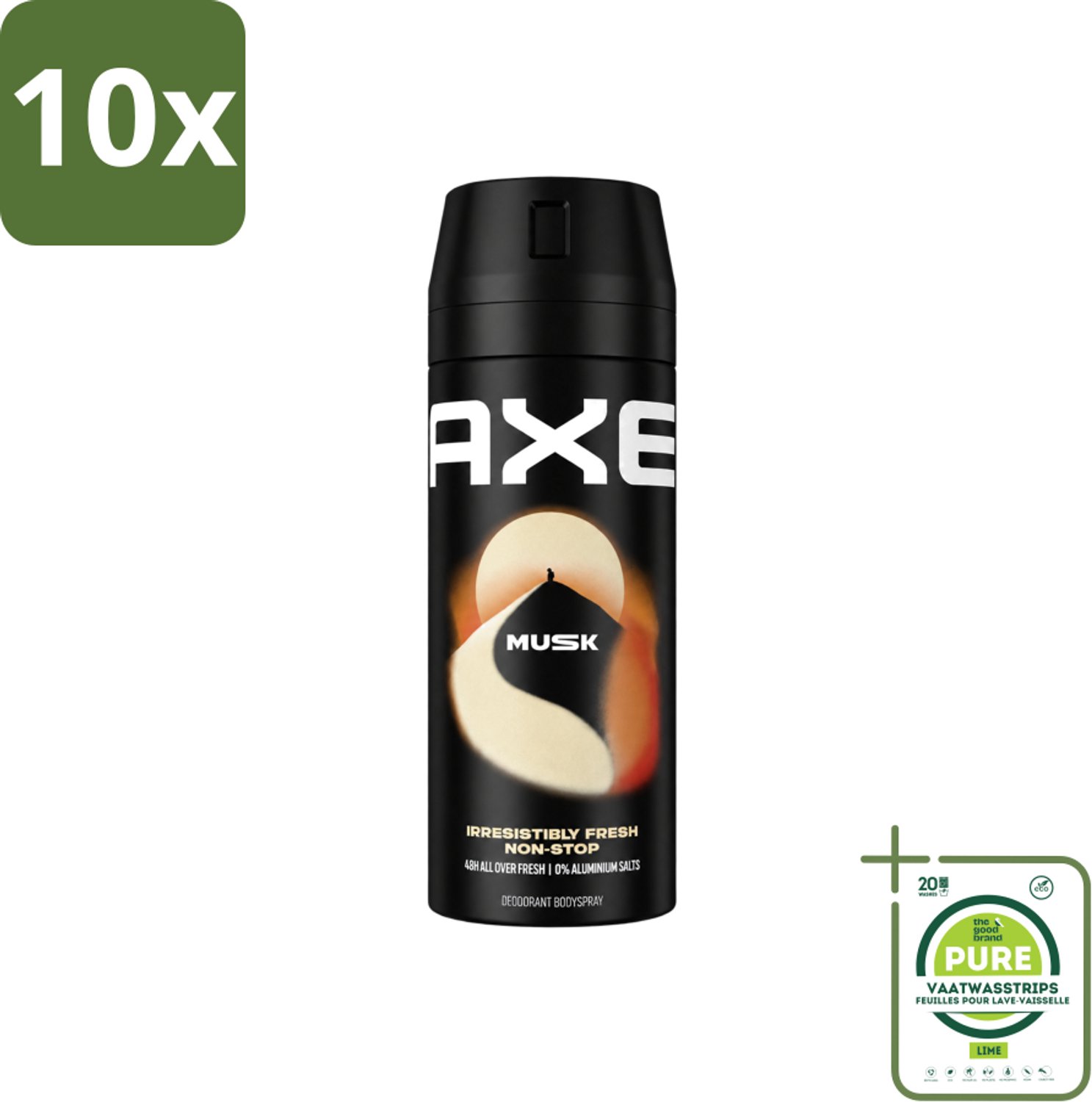 10 x Axe - Deodorant Bodyspray - 48hrs Fresh - Musk - Patchouli & Fougere - 150 ml - Grootverpakking - Vaatwasstrips - 48 Uur Geurbescherming - Deodorant Sprayer - Zinktechnologie - Geur Van Musk - Geur Van Patchouli