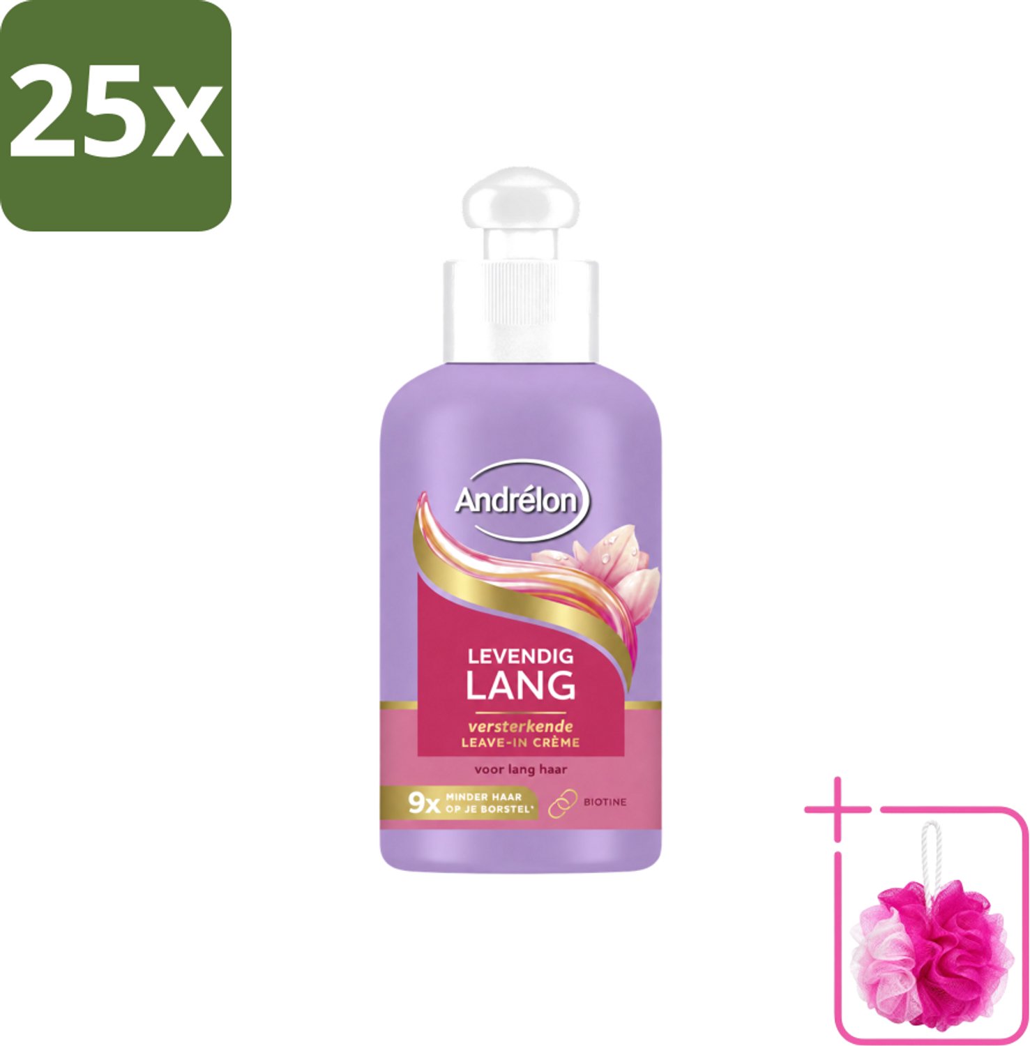 25 x Andrélon – Leave-In Crème – Levendig Lang – 200 ml - Bulkverpakking - Haarbescherming - Douchemop - Haarversterking