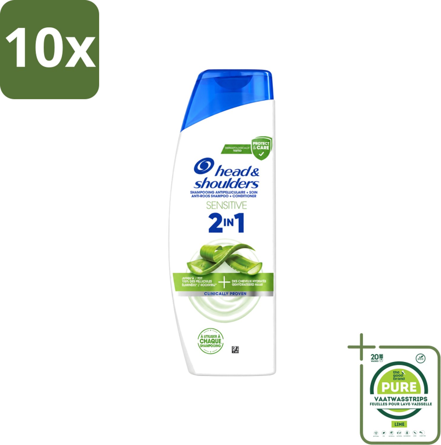 10 x Head & Shoulders – 2-in-1 – Sensitive – 300 ml - Grootverpakking - Vaatwasstrips - Anti-roos Shampoo - 2-in-1 Shampoo - Shampoo Tegen Roos - Hydraterende Shampoo - Dagelijkse Shampoo