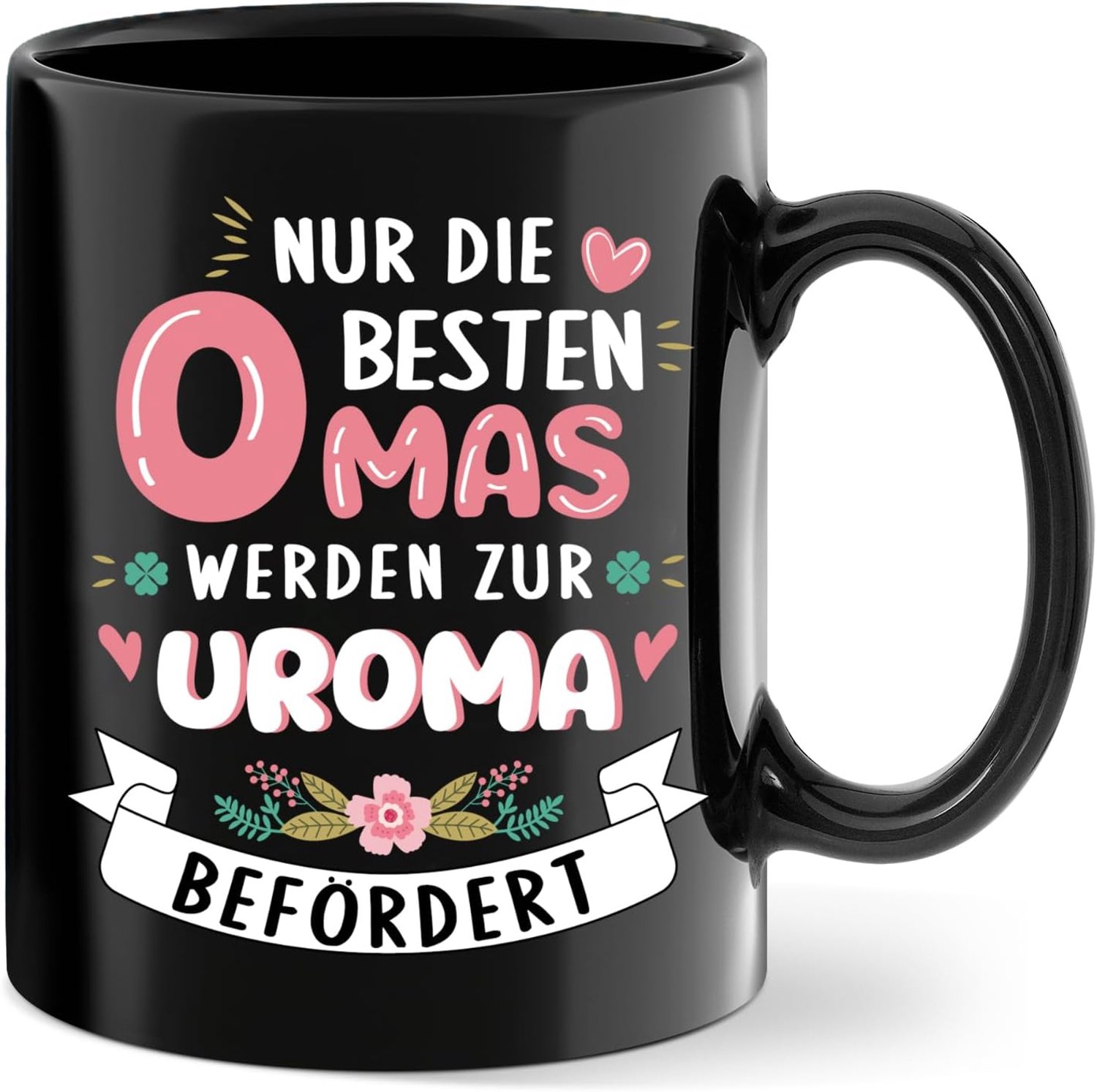 Aanstaande Uroma geboortecadeau, "Nur die besten Oma's werden zu Uroma bepromoot, Koffiemok Geschenkidee voor aanstaande overgrootmoeder, zwangerschapsoverkondigingen, zwarte mok van keramiek, 350