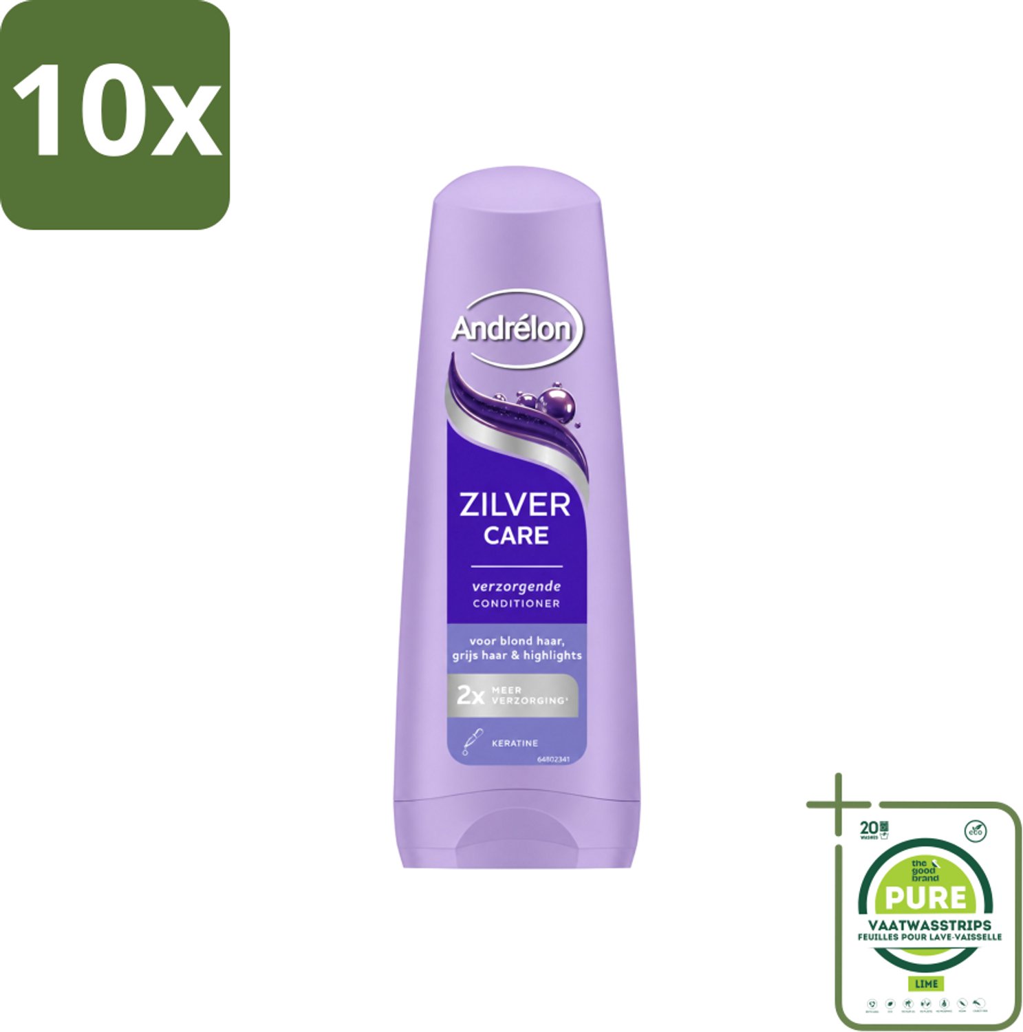 10 x Andrélon – Conditioner – Zilver Care – 200 ml - Grootverpakking - Vaatwasstrips - Blond Haar Verzorging - Grijs Haar Verzorging - Gehighlight Haar - Keratine Conditioner - Haar Herstel