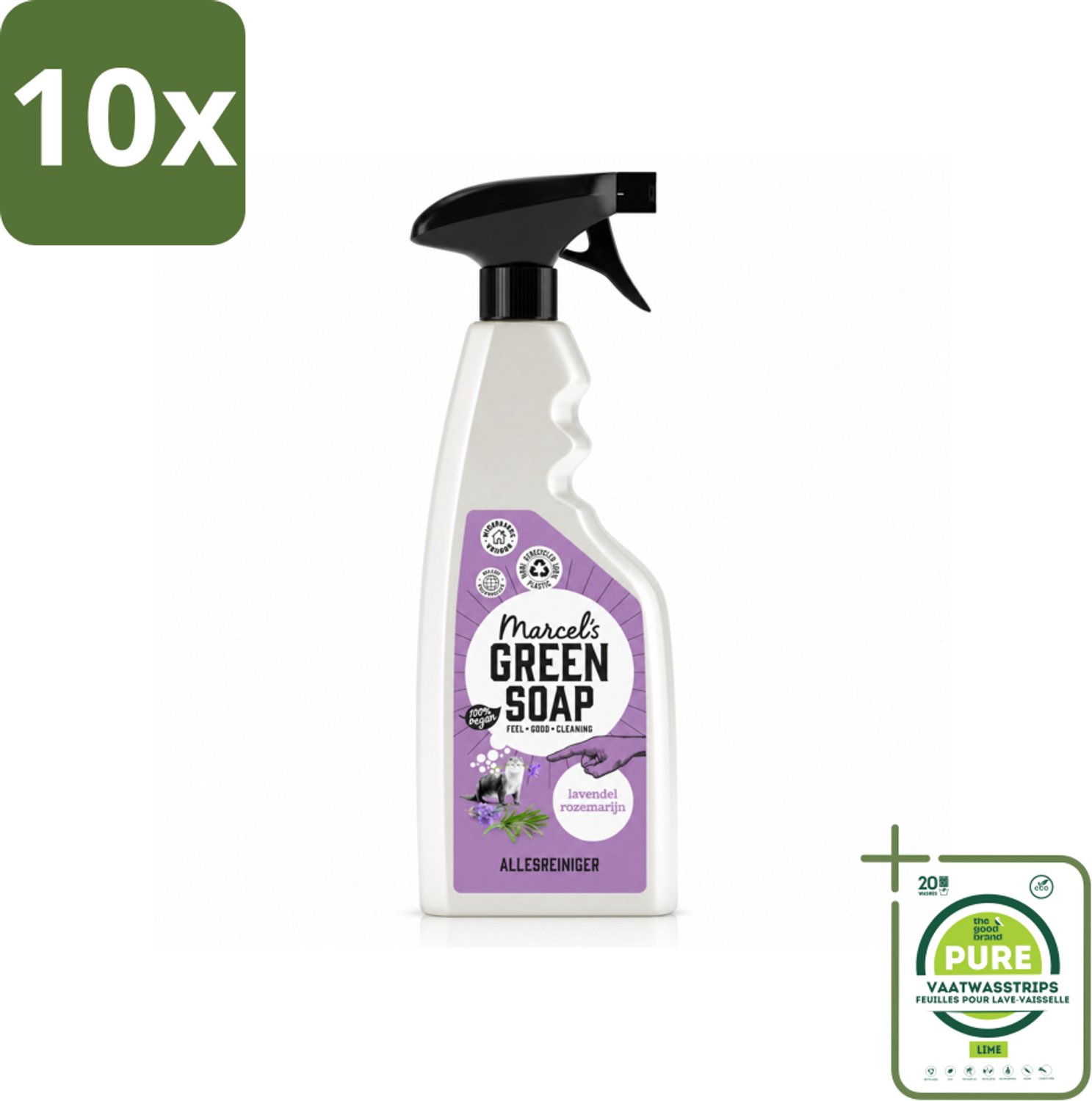 10 x Marcel’s Green Soap – Allesreiniger Spray – Lavendel & Rozemarijn – 500 ml - Grootverpakking - Vaatwasstrips - Allesreiniger Spray - Natuurlijke Reiniger - Plantaardige Zeep - Vet En Vuil Verwijderen - Tafel Reinigen