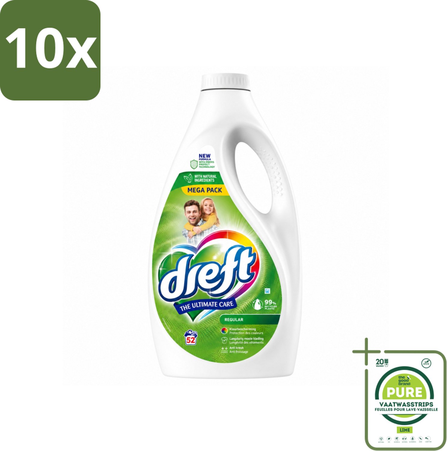 10 x Dreft – Regular – Vloeibaar Wasmiddel – 2,34 liter – 52 wasbeurten - Grootverpakking - Vaatwasstrips - Wasmiddel - Geconcentreerd Wasmiddel - Vloeibaar Wasmiddel - Kleding Reinigen - Kleur Beschermen