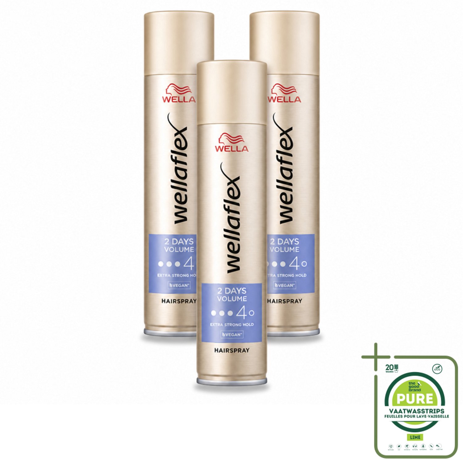 3 x Wella – Flex 2 Days Volume – Haarspray Extra Strong – 400 ml - Grootverpakking - Vaatwasstrips - Haarspray - Volume - Haartype - Fixatie - UV Bescherming