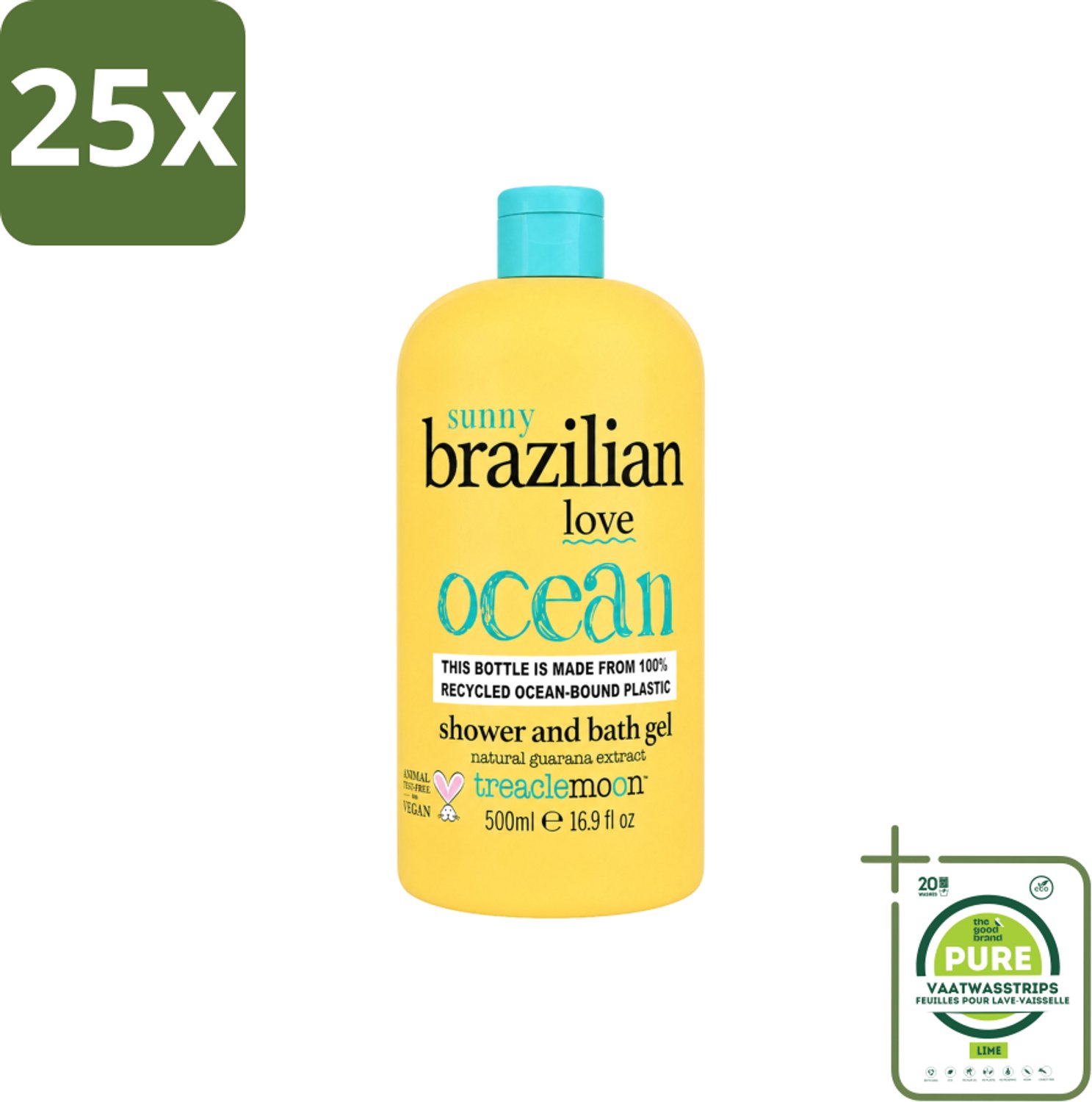25 x Treaclemoon – Bad- & Douchegel – Brazilian Love – 500 ml - Grootverpakking - Vaatwasstrips - Bad En Douchegel - Exotische Geur - Passievrucht - Mango - Vanille