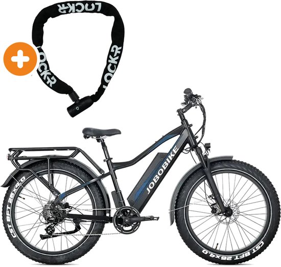 JOBOBIKE Robin Pro - Elektrische Fiets - 26 inch - 250W motor - Actieradius tot 180 km - 8 versnellingen - Hydraulische schijfremmen - Zwart-blauw — afbeelding 2