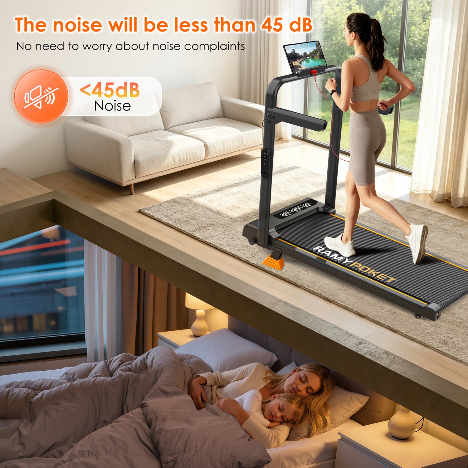 Loopband Met Armleuningen - Opvouwbaar - Hellingshoek 15% - App-Besturing - Zwart - Thuisfitnessapparaat