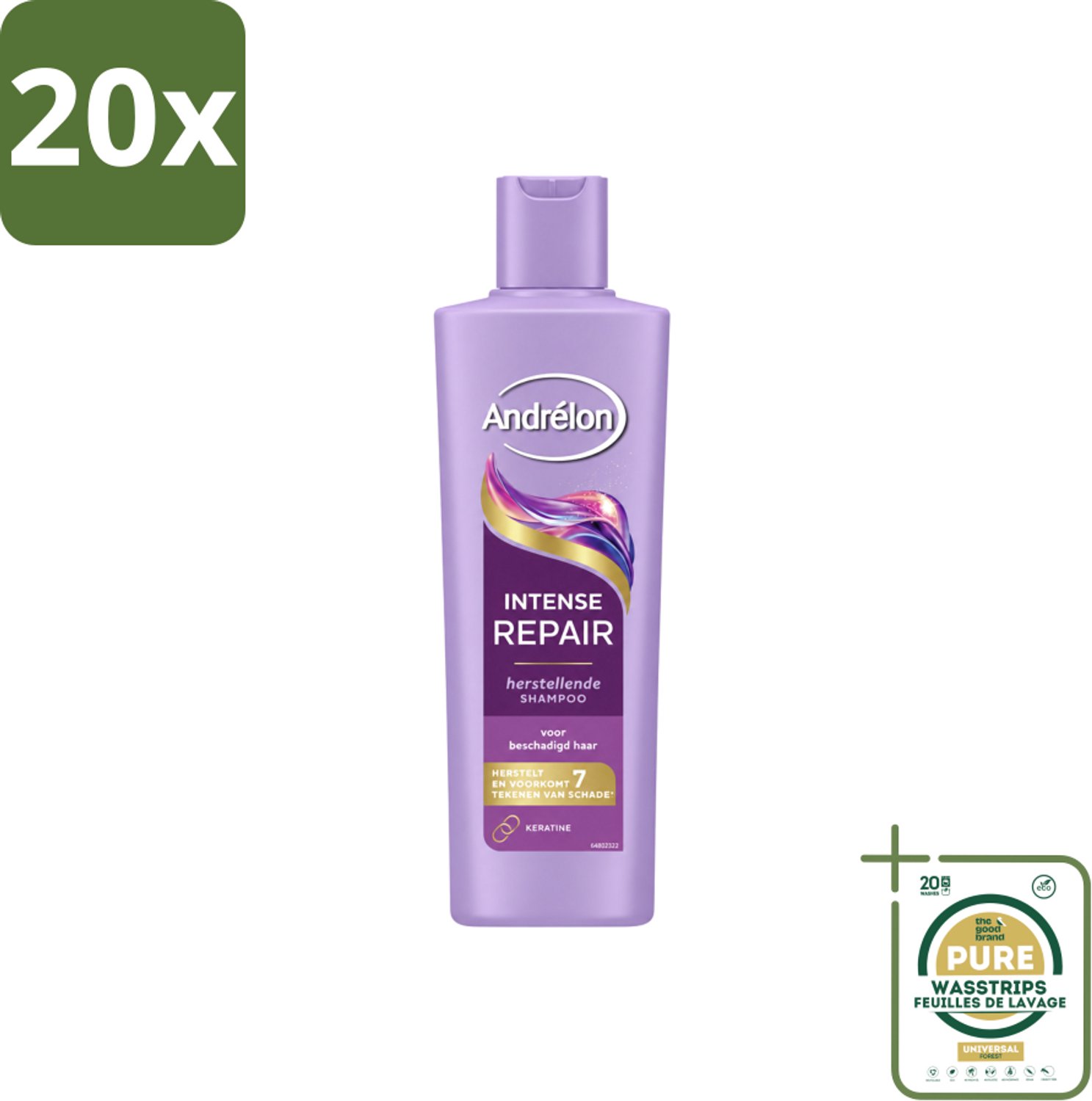 20 x Andrélon – Shampoo – Intense Repair – 250 ml - Wasstrips - Haar Herstellen - Beschadigd Haar - Keratine Shampoo - Haar Beschermen - Haar Herstel