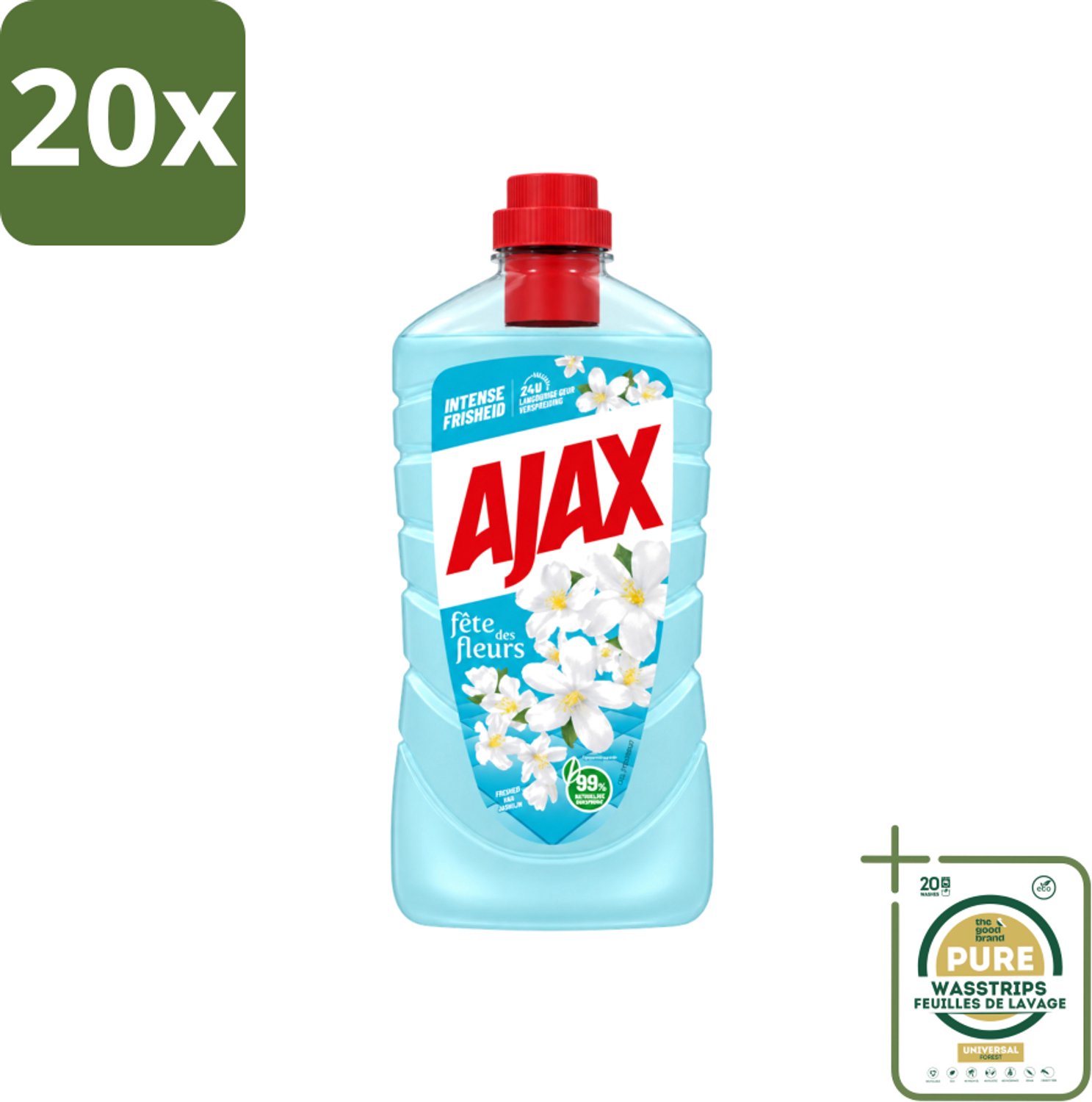20 x Ajax – Allesreiniger – Jasmijn - 1000 ml - Wasstrips - Allesreiniger - Jasmijngeur - Schoonmaken - Vloer Reinigen - Keuken Reinigen