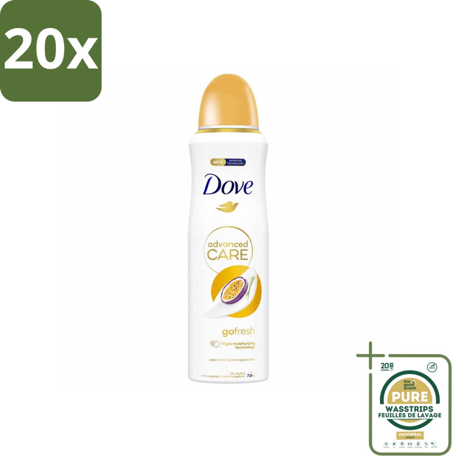 20 x Dove – Deodorant Spray – Go Fresh Passievrucht – 200 ml - Wasstrips - Anti-transpirant Spray - Passievrucht Geur - Huidhydratatie - Zweetbehandeling - Frisse Geur