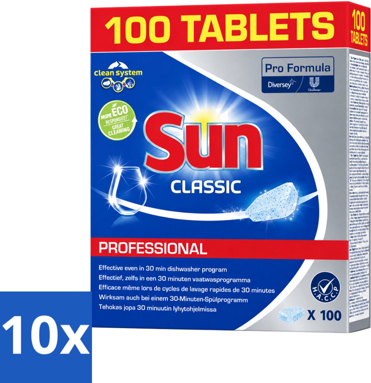 10 x Sun Classic - Pro Formula - Vaatwastabletten - 100 Tabletten - Voordeelverpakking - 10 stuks