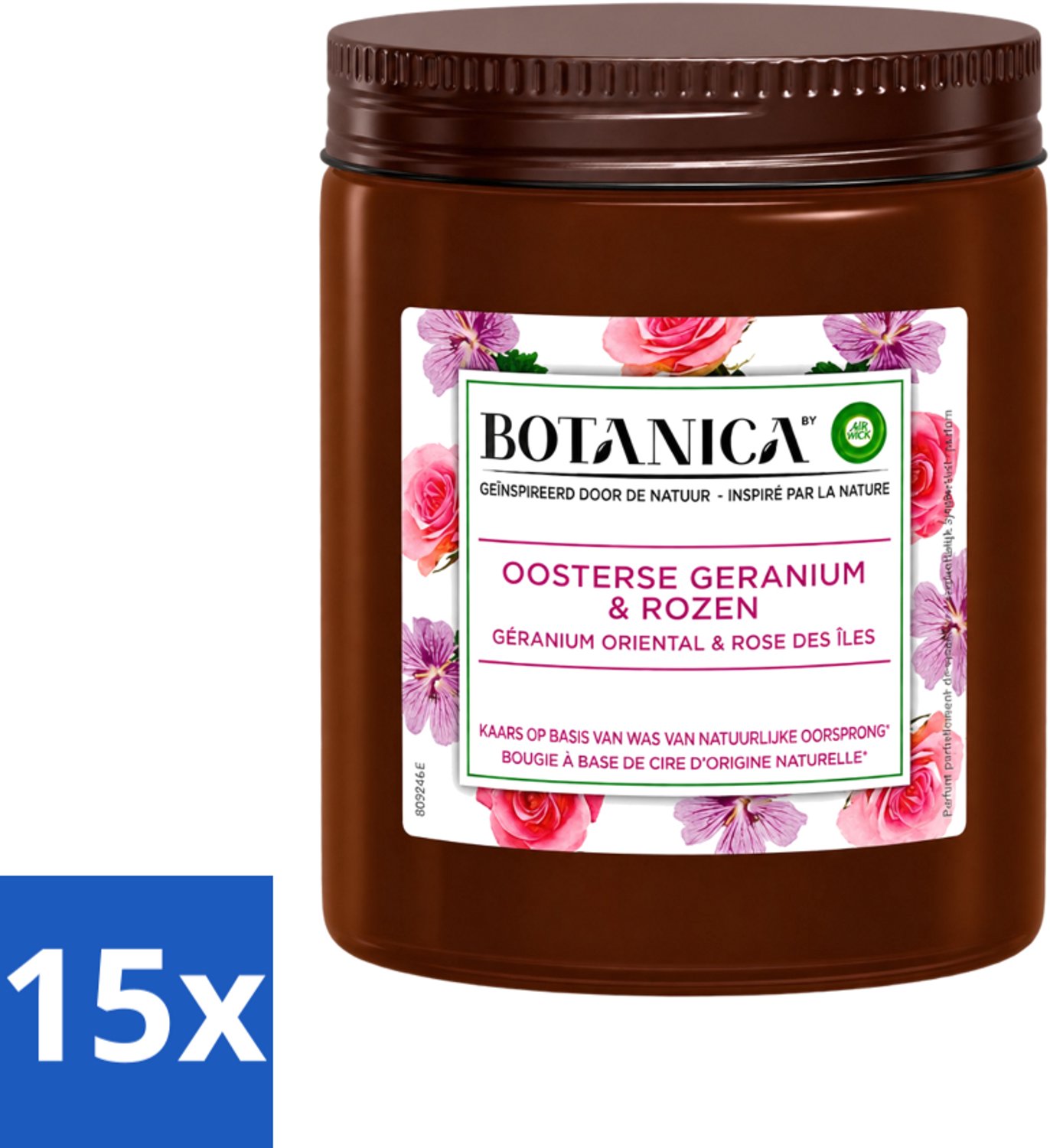 Air Wick 15 x Botanica by Air Wick - Geurkaars - Geranium & Rozen - 40 Uur Brandduur - Voordeelverpakking - 15 stuks Wit