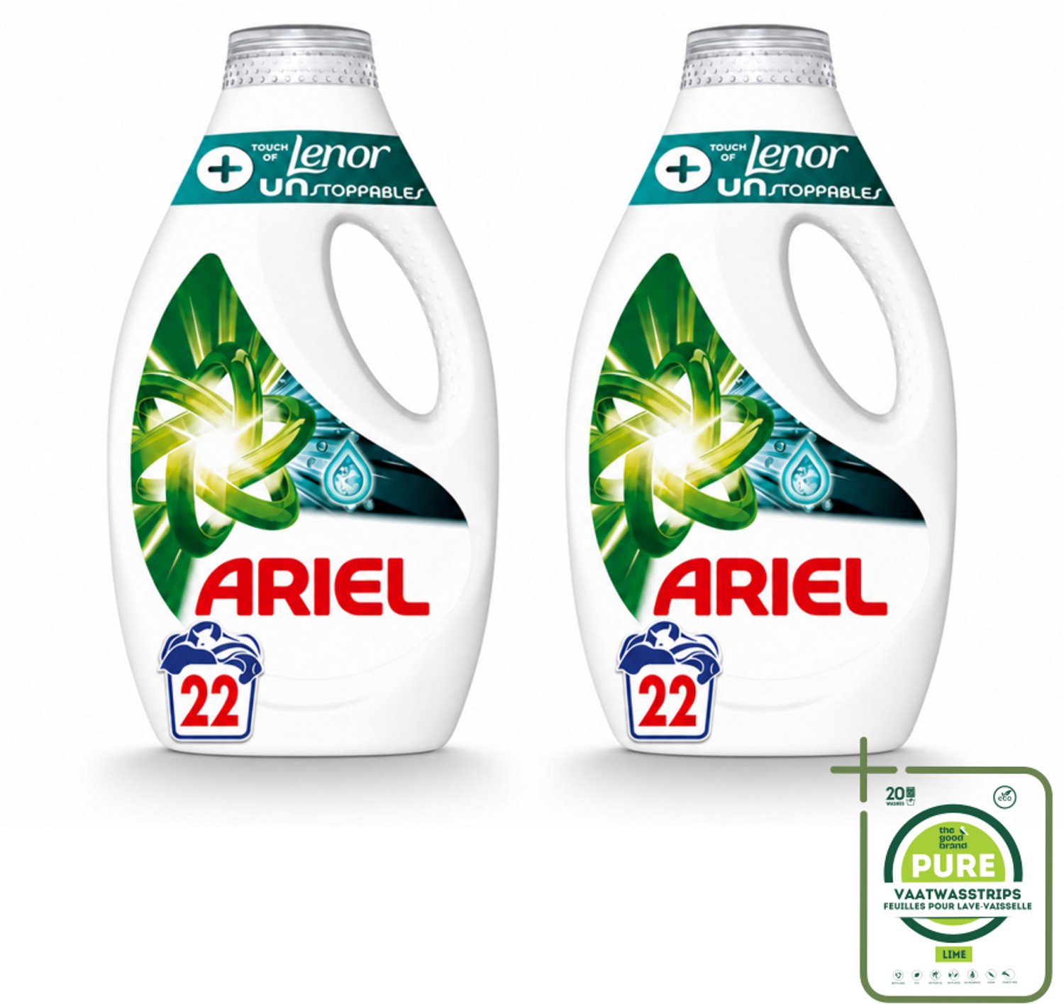 2 x Ariel – +Touch van Lenor Unstoppables – Vloeibaar Wasmiddel – 990 ml - Grootverpakking - Vaatwasstrips - Wasmiddel - Vlekverwijdering - Frisheid - Kleding Reinigen - Wasmiddel Voor Bonte Was