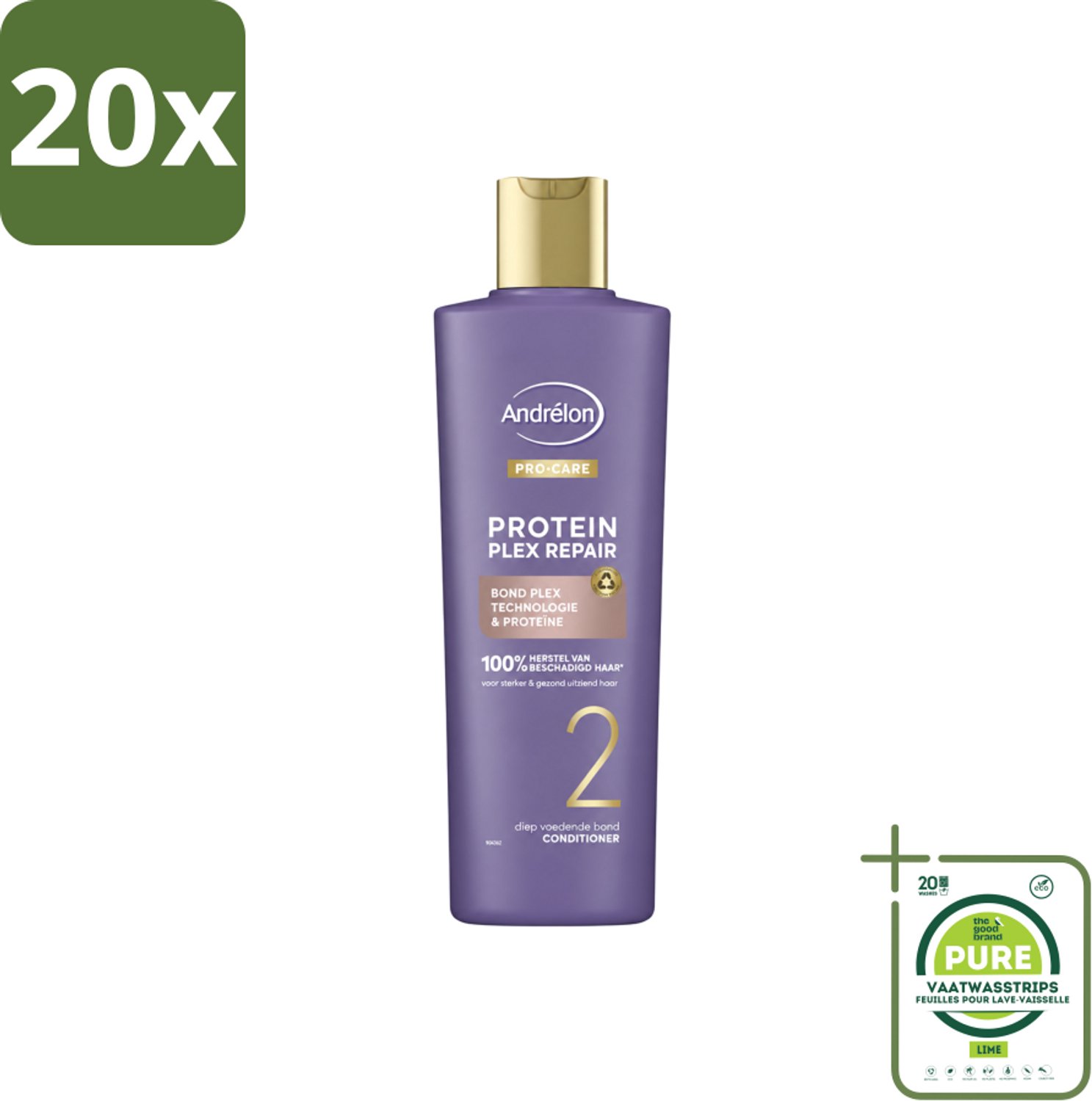 20 x Andrélon – Conditioner – Pro Care Protein Plex Repair – 250 ml - Grootverpakking - Vaatwasstrips - Herstel Haar - Beschadigd Haar - Proteïne Conditioner - Haar Herstel - Haar Versterken
