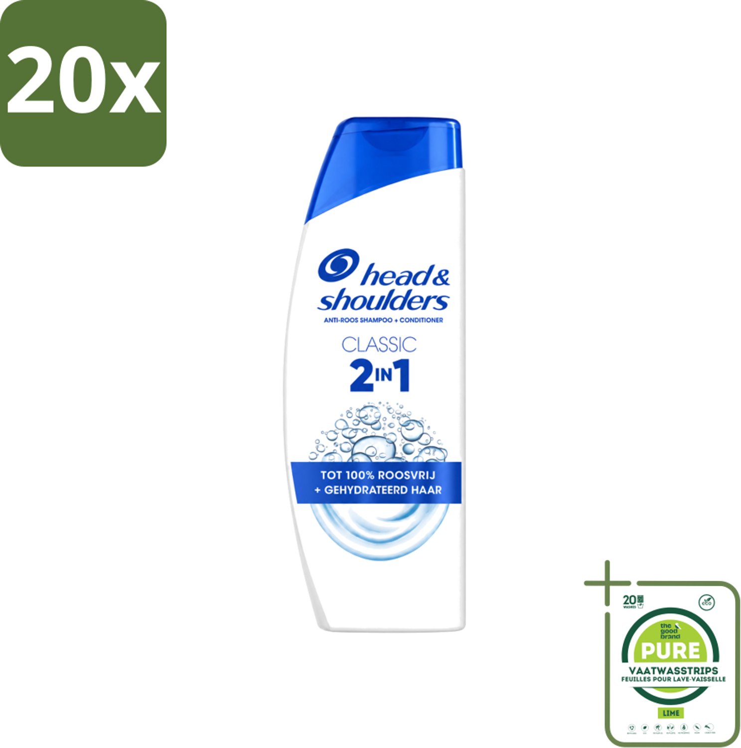 20 x Head & Shoulders – 2-in-1 – Classic – 625 ml - Grootverpakking - Vaatwasstrips - Anti-roos Shampoo - 2-in-1 Shampoo - Roosbestrijding - Haar Verzorging - Hoofdhuid Verzorging