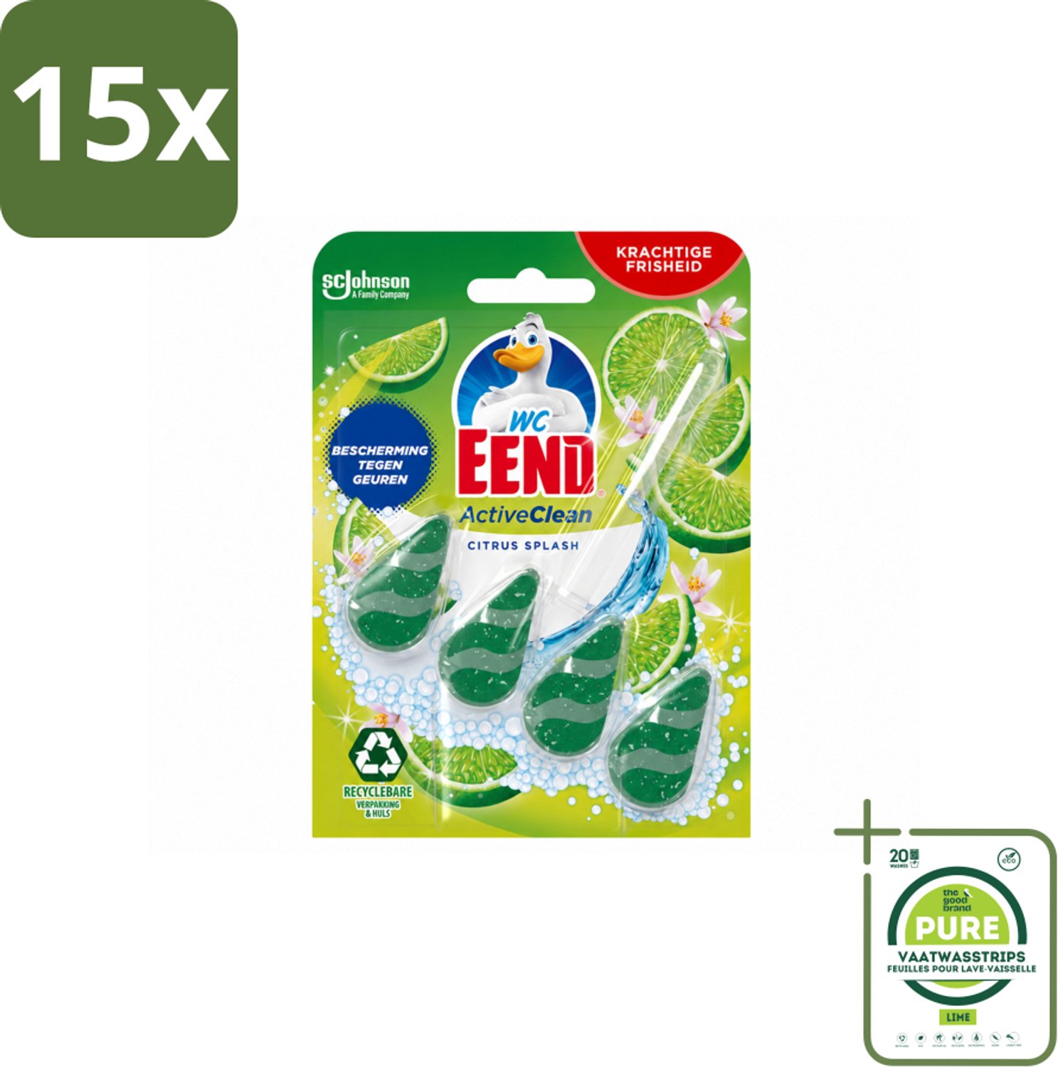 15 x WC Eend – Toiletblok – Active Clean – Citrus – 38 g - Grootverpakking - Vaatwasstrips - Toiletblok - Toilet Reinigen - Actief Schuim - Citrusgeur - Toilet Schoon