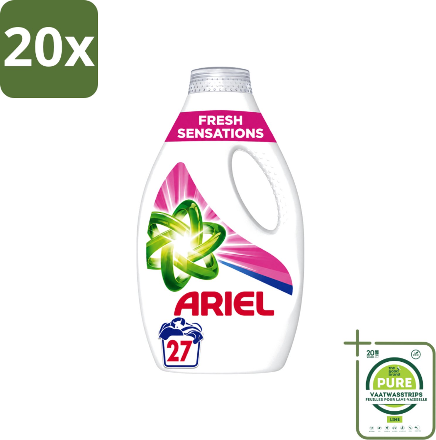 20 x Ariel Original - Fresh Sensations - Vloeibaar Wasmiddel - Witte en Lichtgekleurde Was - 27 Wasbeurten - Grootverpakking - Vaatwasstrips - Vloeibaar Wasmiddel - Frisse Geur - Reiniging - Wasbeurt - Witte Kleding