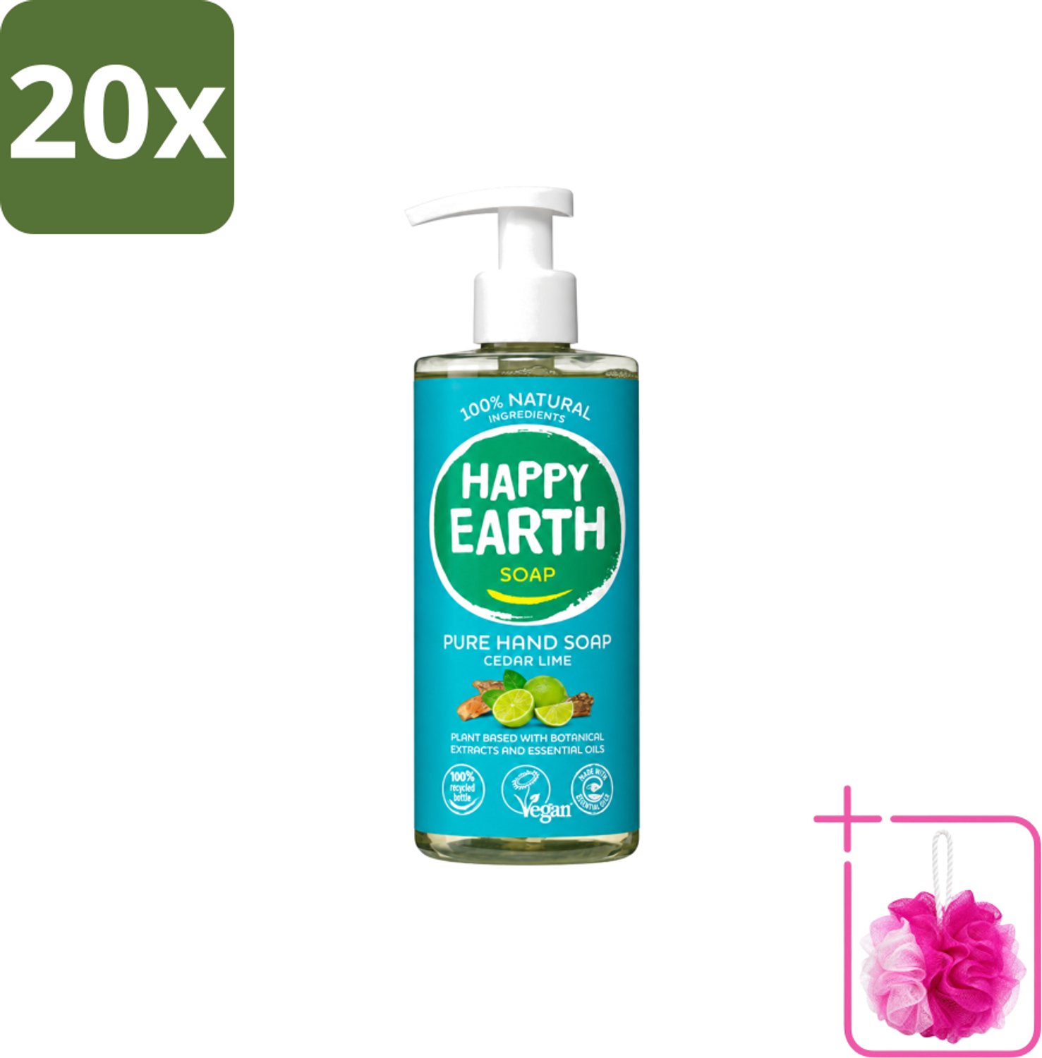 20 x Happy Earth – Handzeep – 100% Natuurlijk Cedar Lime – 300 ml - Bulkverpakking - Natuurlijke handzeep - Douchemop - Vegan handzeep