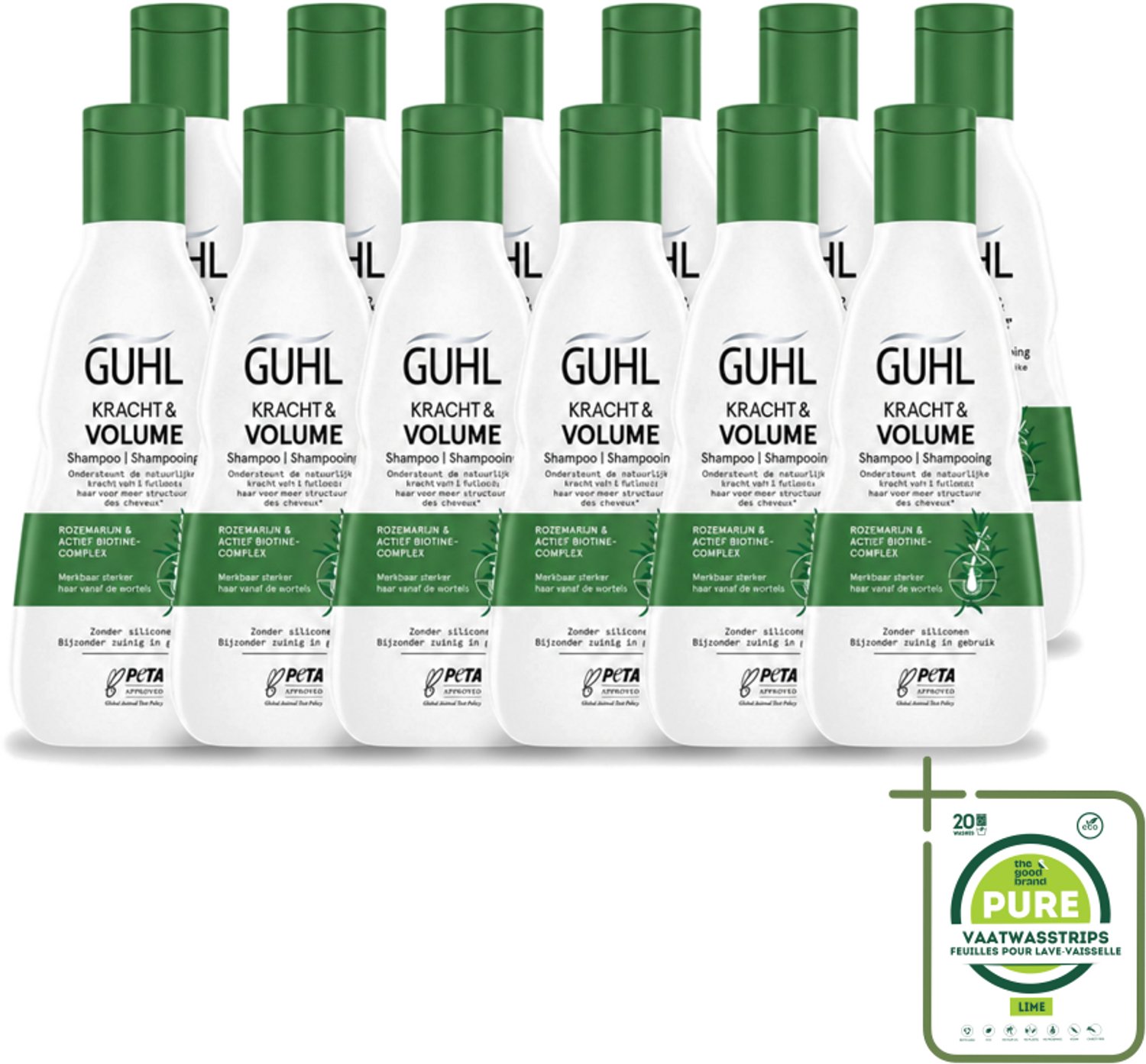 12 x Guhl – Shampoo – Kracht & Volume – 250 ml - Grootverpakking - Vaatwasstrips - Krachtige Shampoo - Volume Shampoo - Haarversterkende Shampoo - Shampoo Voor Dun Haar - Biotine Shampoo