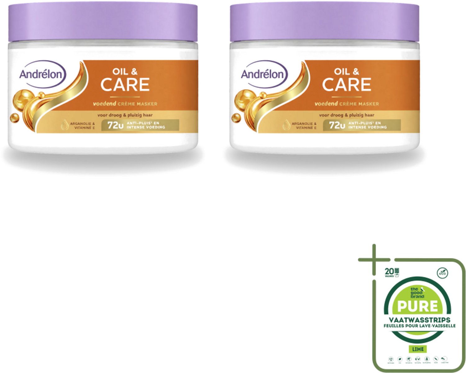 2 x Andrélon – Crème Haarmasker – Oil & Care – 300 ml - Grootverpakking - Vaatwasstrips - Haarmasker - Droog Haar - Pluisvrij Haar - Gezond Haar - Glanshaar