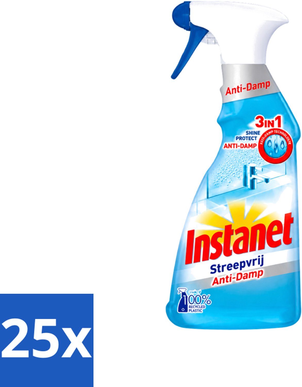 25 x Instanet - Schoonmaakspray - Anti-Damp - Streepvrij - 3in1 - 500 ml - Voordeelverpakking - 25 stuks