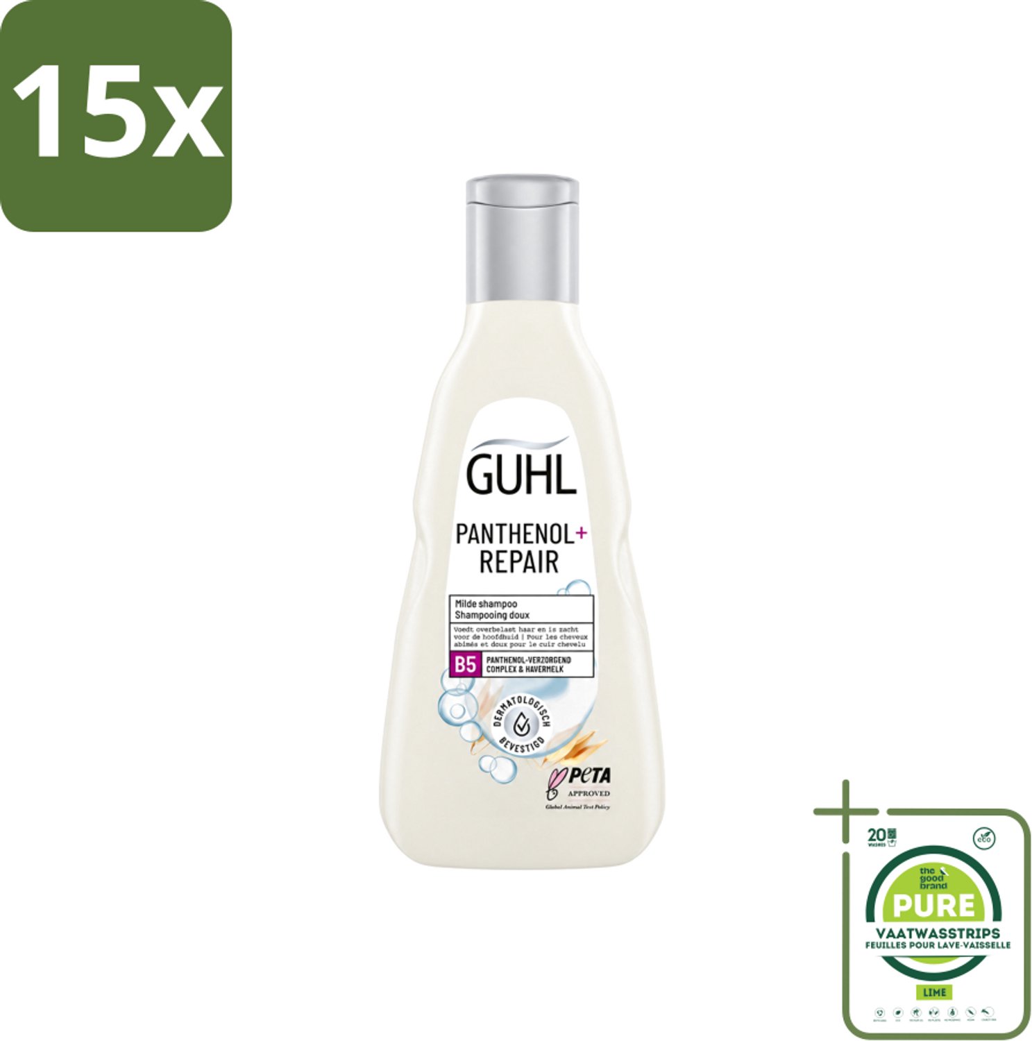 15 x Guhl – Shampoo – Panthenol+ Repair – 250 ml - Grootverpakking - Vaatwasstrips - Hydratatie Haar - Herstel Shampoo - Panthenol Shampoo - Droog Haar Shampoo - Gezond Haar