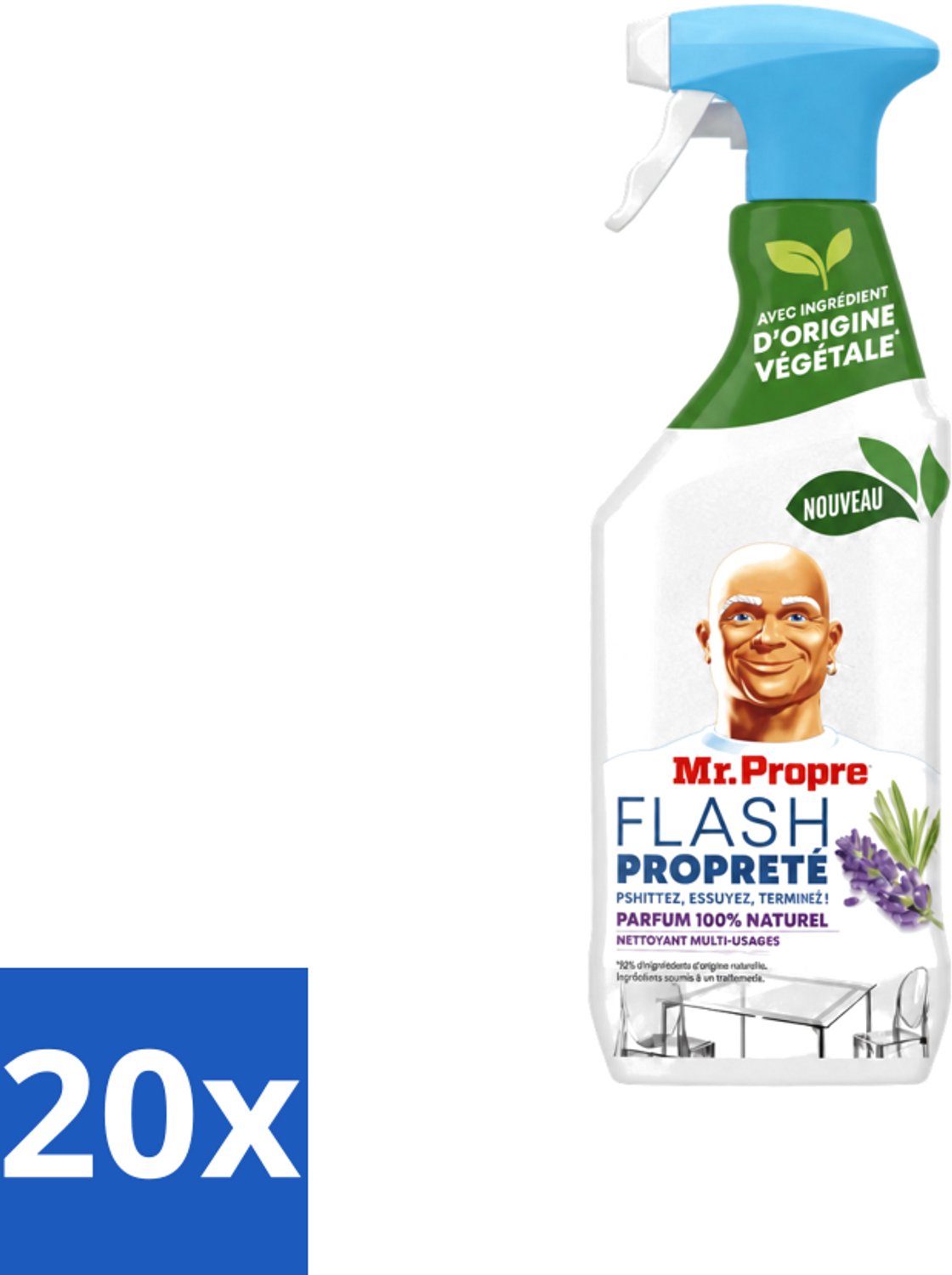 20 x Mr. Proper - Allesreiniger Spray - Lavendel & Rozemarijn - 100% Natuurlijke Parfum - 800 ml - Voordeelverpakking - 20 stuks