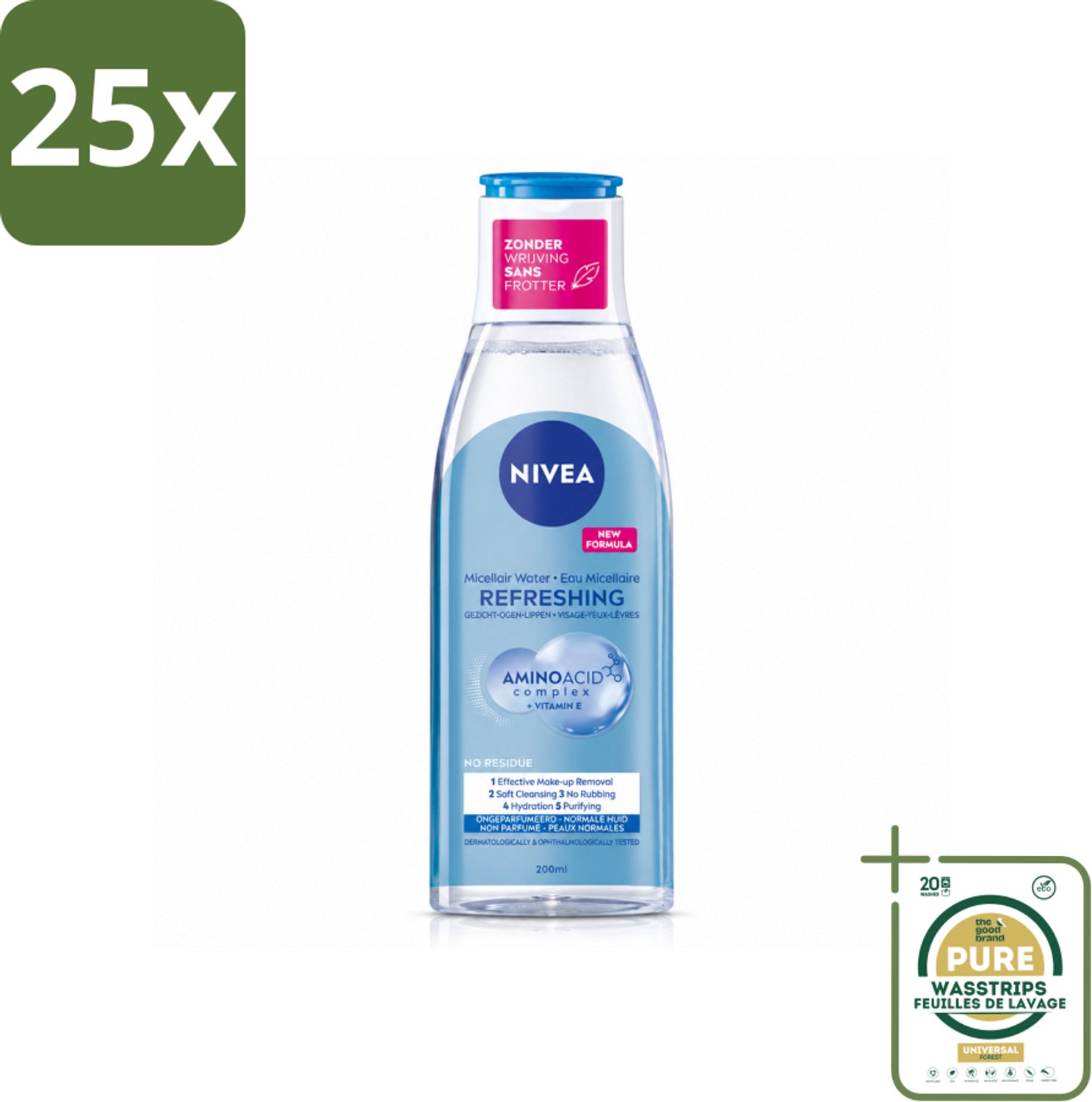25 x NIVEA – Micellair Reinigingswater – Refreshing – 200 ml - Wasstrips - Gezichtsreiniger - Micellair Water - Huid Reinigen - Make-up Verwijderen - Fris Resultaat