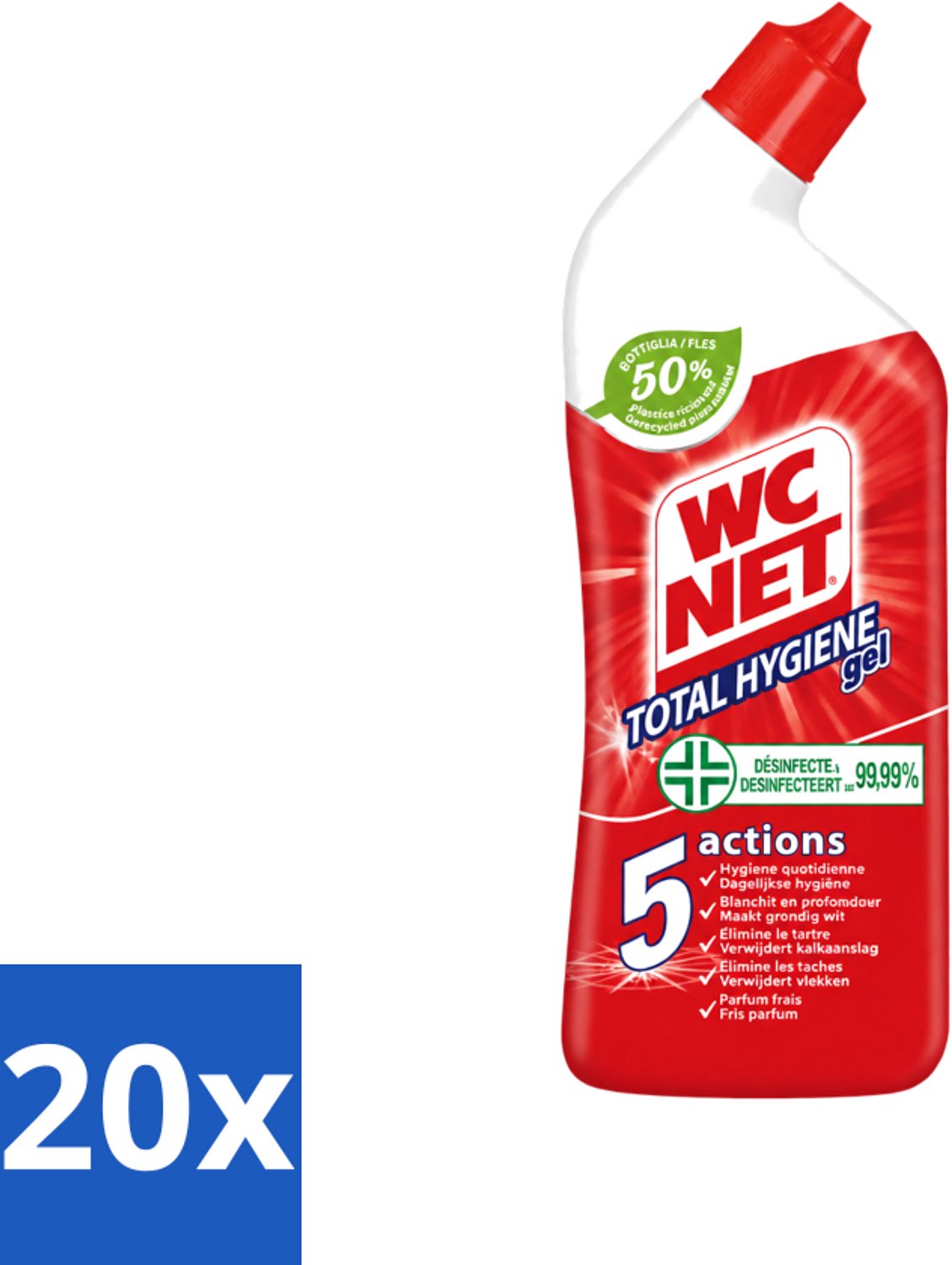 20 x WC Net - Toiletreiniger - Gel - Ontkalkt En Verwijdert Vlekken - 750 ml - Voordeelverpakking - 20 stuks