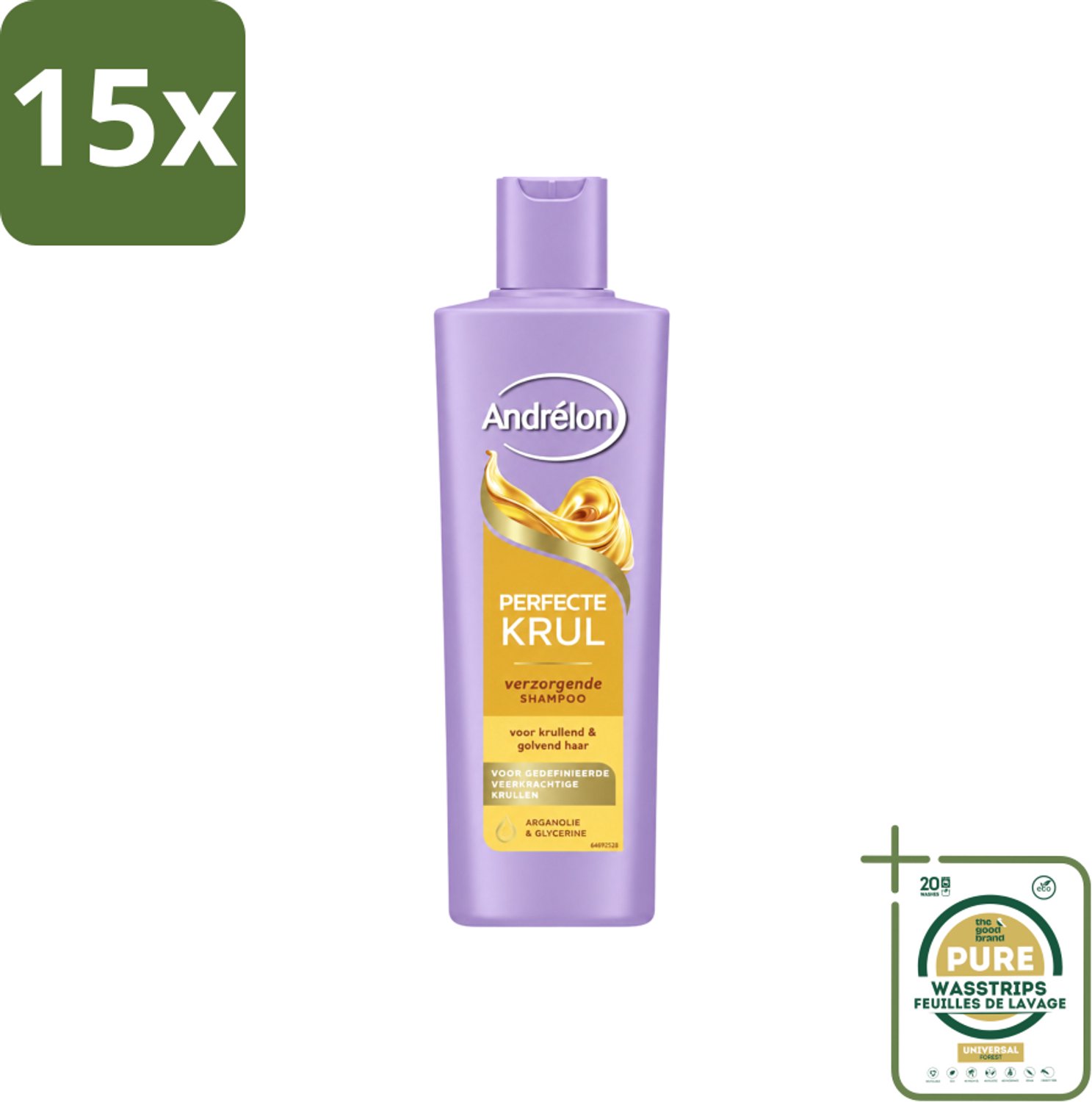 15 x Andrélon – Shampoo – Perfecte Krul – 250 ml - Wasstrips - Krullen Verzorgen - Krulshampoo - Krulverzorging - Pluisvrij Haar - Kruldefinitie