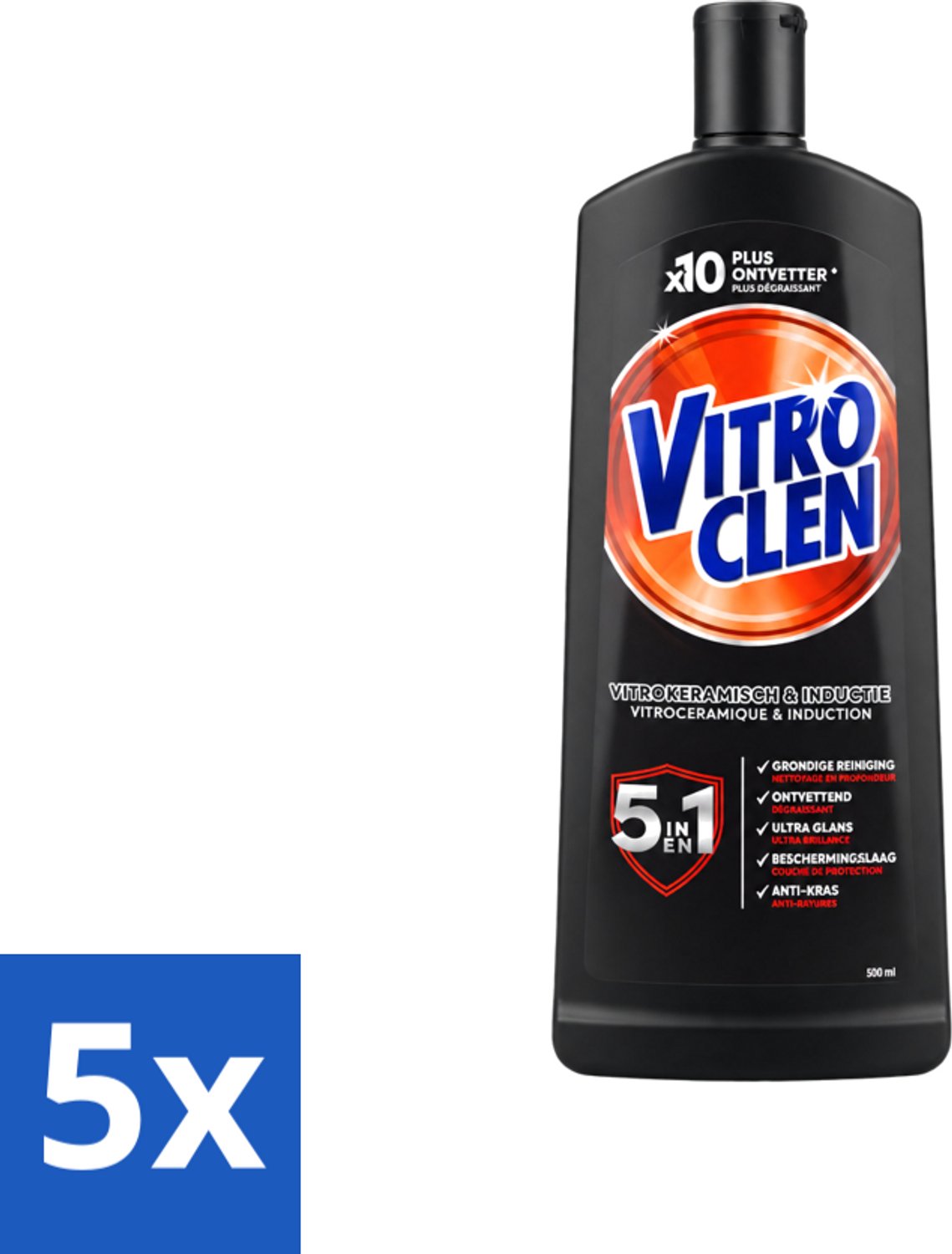 5 x Vitroclen - Kookplaatreiniger - Keramisch & Inductie - 5 in 1 - 500 ml - Voordeelverpakking - 5 stuks