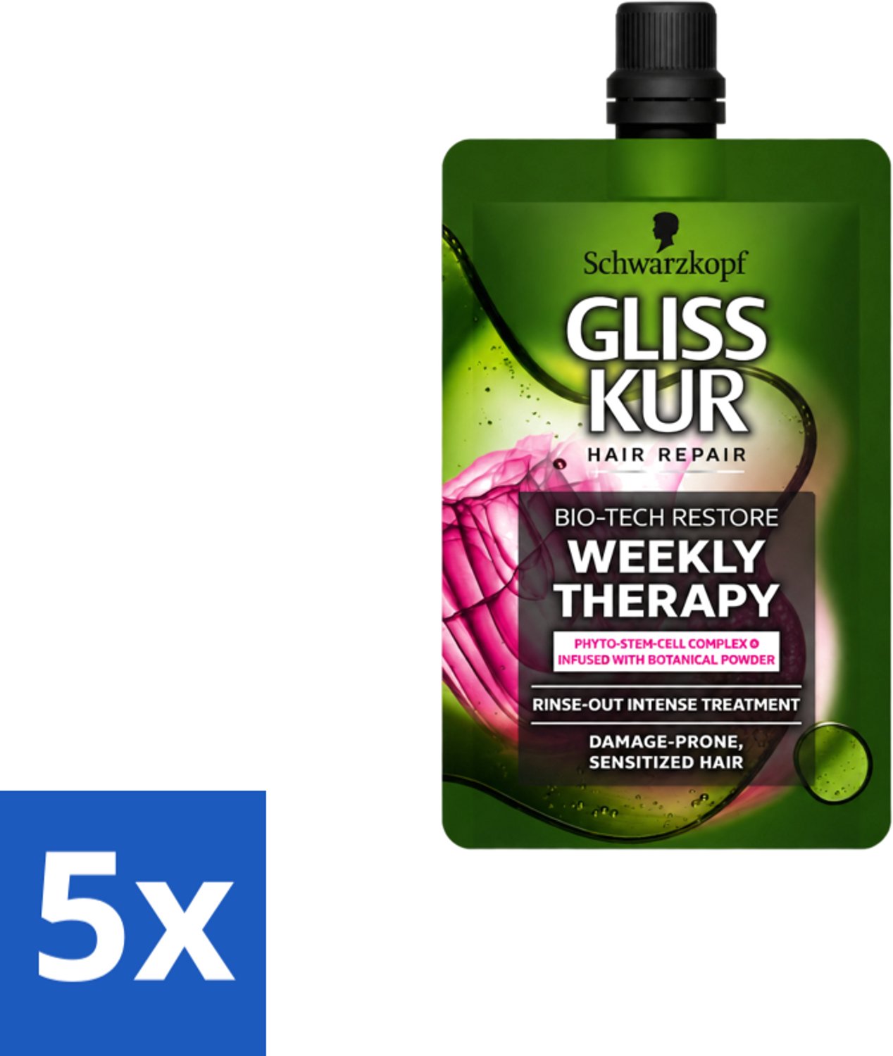 5 x Schwarzkopf - Gliss Kur - Haarverzorging - Beschadigd En Gevoelig Haar - 50 ml - Voordeelverpakking - 5 stuks