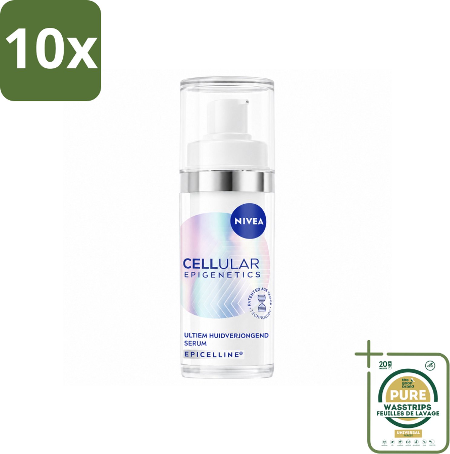 10 x NIVEA – Anti-Age Serum – Cellular Epigenetics – 30 ml - Wasstrips - Anti-ouderdom - Huidverzorging - Jeugdige Huid - Rimpels - Hyaluronzuur