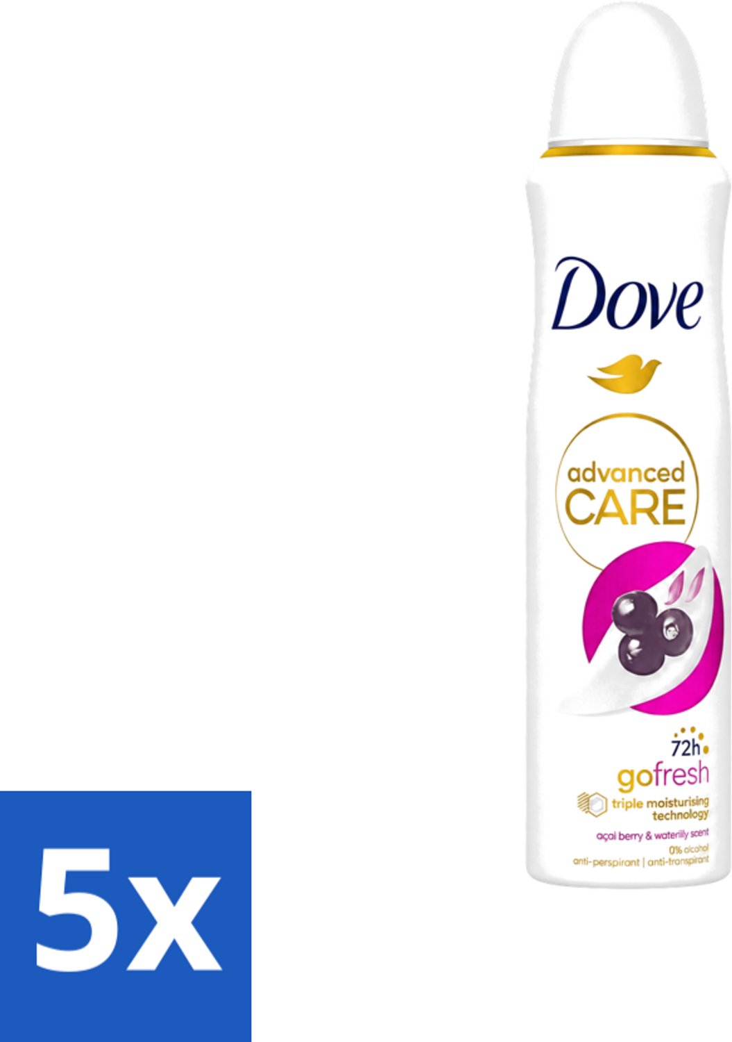 5 x Dove - Deospray - Acai Bes & Waterlelie - 150 ml - Voordeelverpakking - 5 stuks