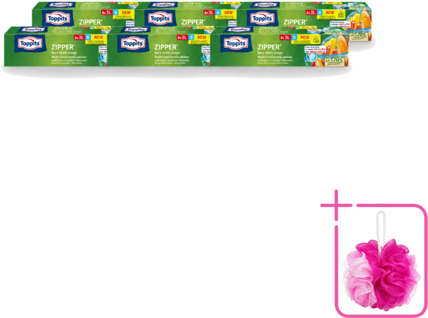 6 x Toppits – Zipper Multifunctionele Zakken – 3 Liter – 8 Zakjes - Bulkverpakking - Zipper zakken - Douchemop - Lekvrij