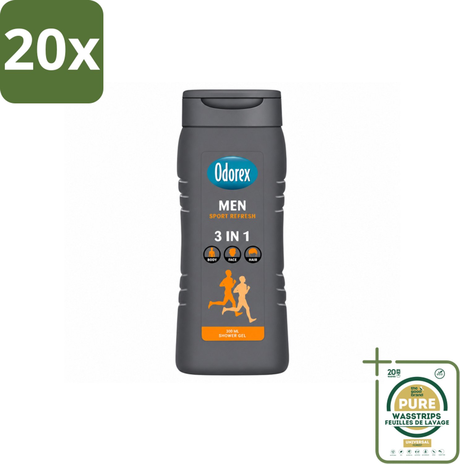 20 x Odorex – Douchegel – For Men Sport Refresh – 300 ml - Wasstrips - Douchegel Voor Mannen - Sportgeur - Frisheid - Verfrissend - Schuim