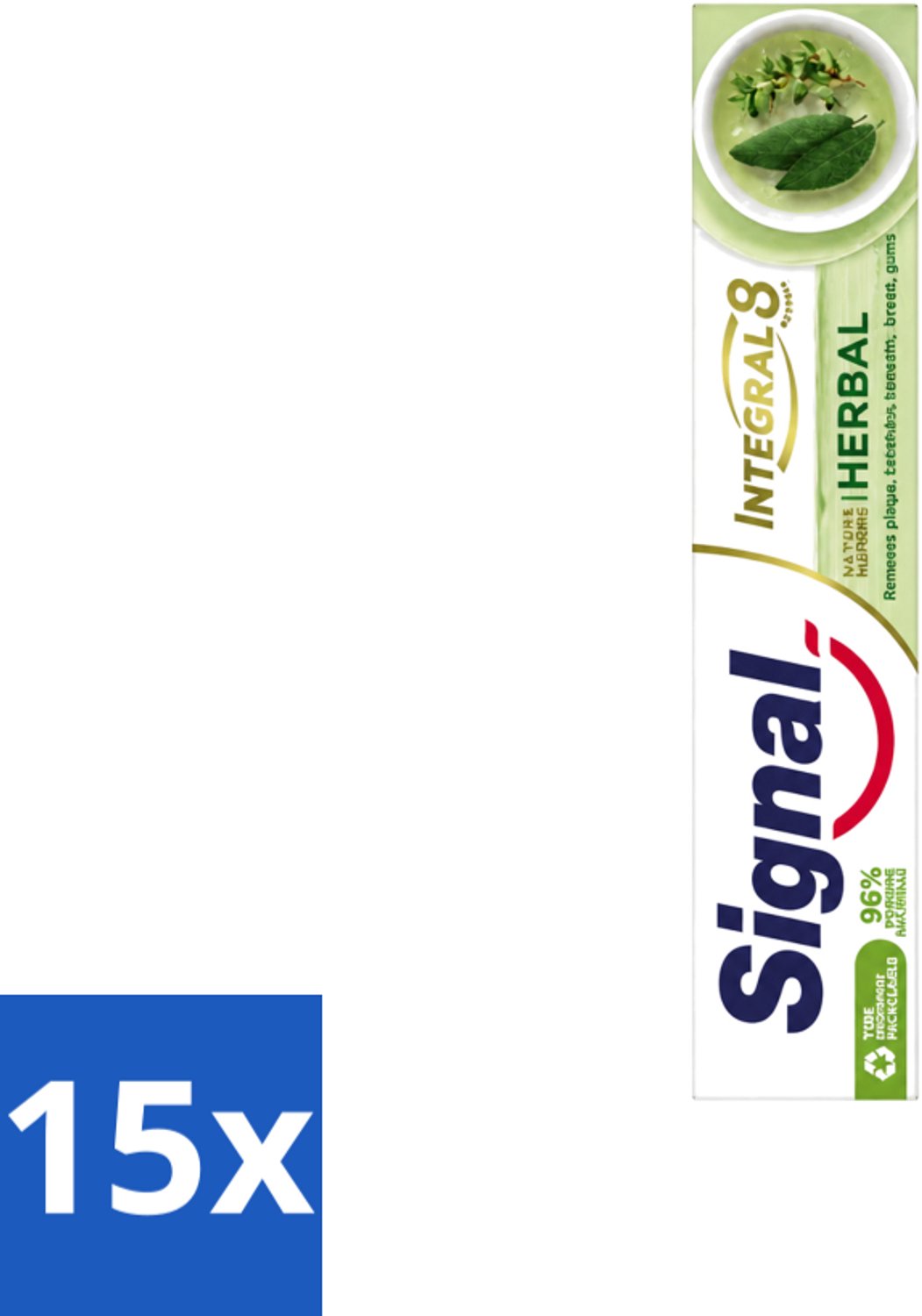 15 x Signal - Integral & Actions - Tandpasta - Natuurlijke Kruiden - Gerecyclede Verpakking - 75 ml - Voordeelverpakking - 15 stuks