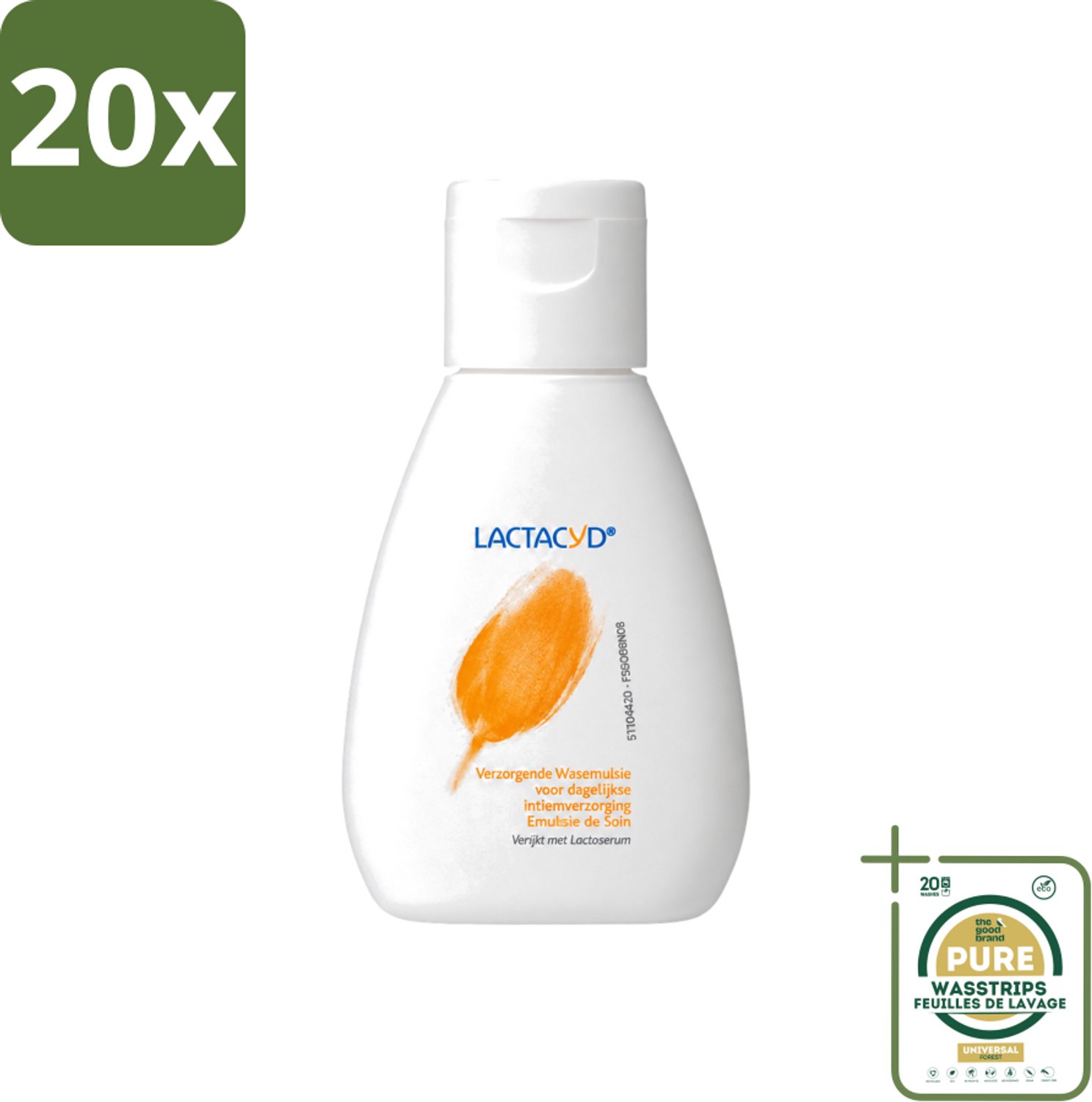 20 x Lactacyd – Verzorgend – Mild en pH-vriendelijk – 50 ml - Wasstrips - Intieme Verzorging - Wasemulsie - PH-vriendelijk - Melkzuur - Droogheid