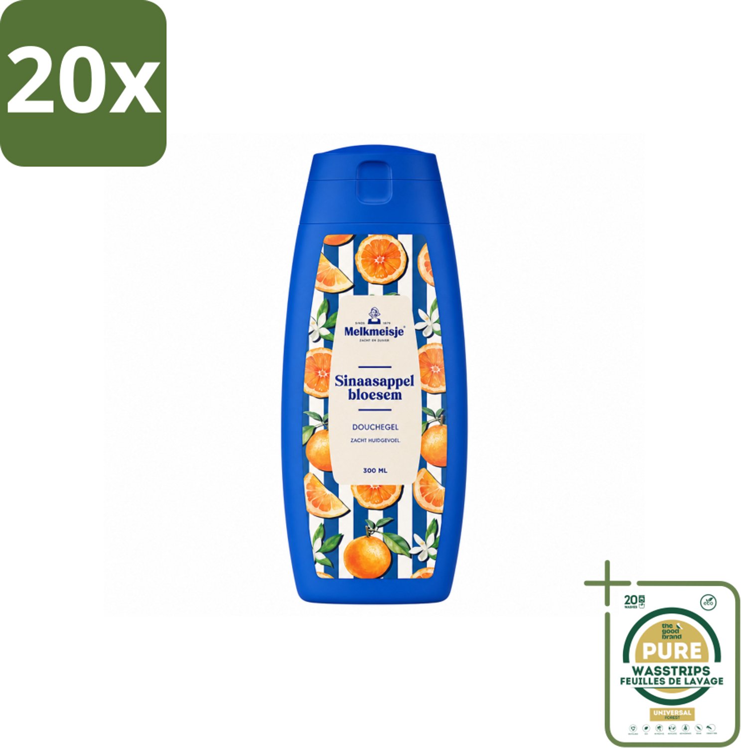 20 x Melkmeisje – Douchegel – Sinaasappelbloesem – 300 ml - Wasstrips - Douchegel Sinaasappel - Douchegel Sinaasappelbloesem - Fris Huidgevoel - Zachte Douchegel - PH-huidneutraal