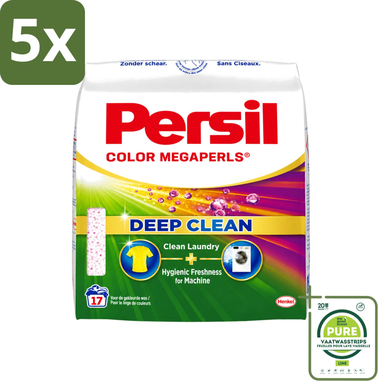5 x Persil Color Megaperls - Deep Clean - Waspoeder - Gekleurde Was - 17 Wasbeurten - Grootverpakking - Vaatwasstrips - Waspoeder - Wasbeurt - Kleurbehoud - Vlekverwijdering - Frisheid