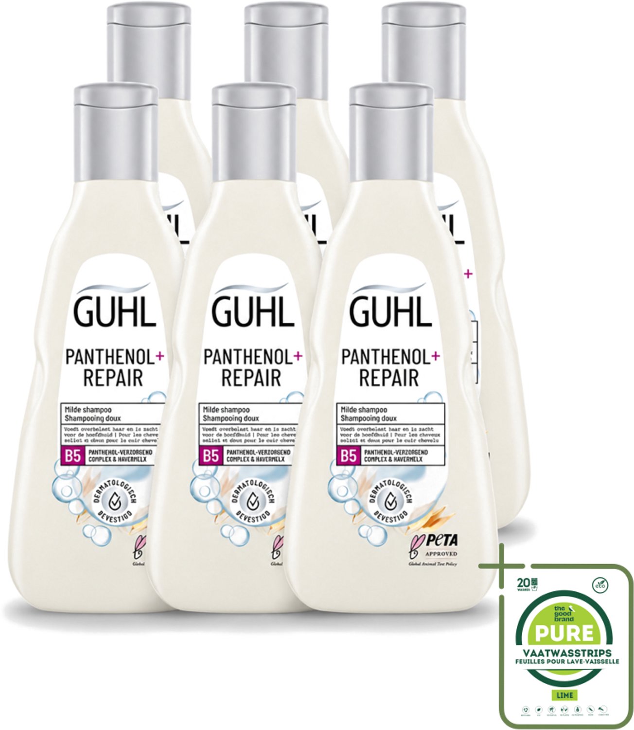 6 x Guhl – Shampoo – Panthenol+ Repair – 250 ml - Grootverpakking - Vaatwasstrips - Hydratatie Haar - Herstel Shampoo - Panthenol Shampoo - Droog Haar Shampoo - Gezond Haar
