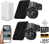 SecuFirst Pro GW219S2 Cameraset, 2x Batterij camera met zonnepaneel en Gateway - 64GB opslag - Dome zwart - IP Camera draai- en kantelbaar voor buiten – 3K resolutie
