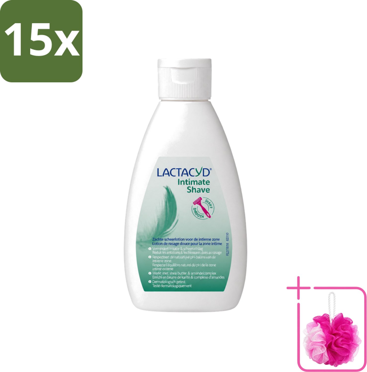 15 x Lactacyd – Intimate Shave – Scheerlotion – 200 ml - Bulkverpakking - Intieme scheerlotion - Douchemop - Gevoelige huid