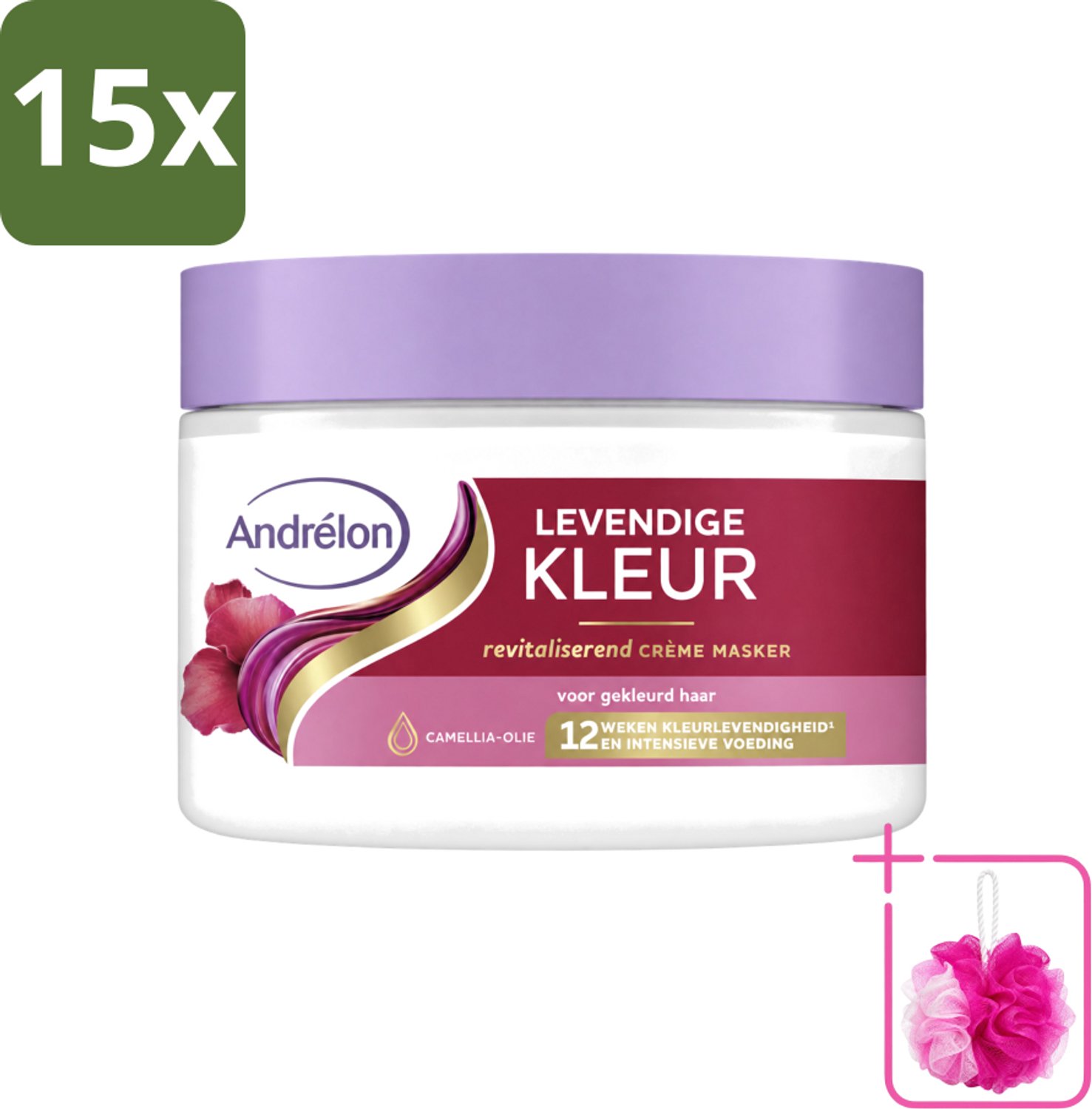 15 x Andrélon – Crème Haarmasker – Levendige Kleur – 300 ml - Bulkverpakking - Gekleurd haar verzorging - Douchemop - Kleur behoud