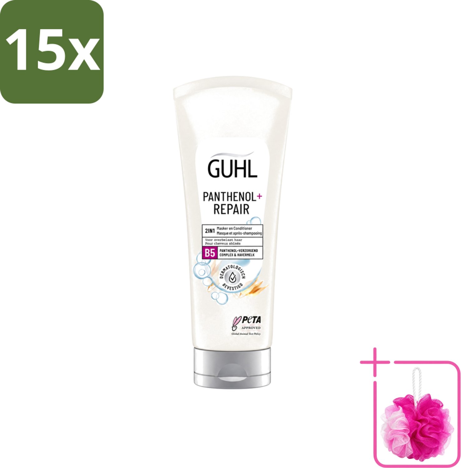 15 x Guhl – 2-in-1 Masker & Conditioner – Panthenol+Repair – 200 ml - Bulkverpakking - Haarmasker - Douchemop - Conditioner