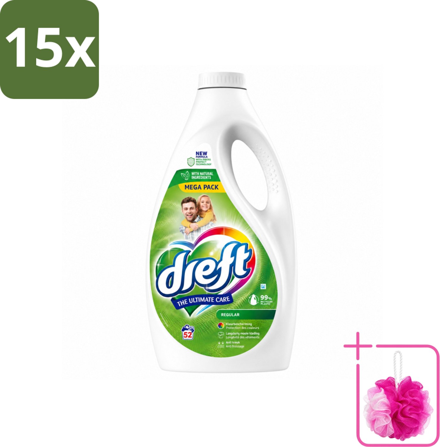 15 x Dreft – Regular – Vloeibaar Wasmiddel – 2,34 liter – 52 wasbeurten - Bulkverpakking - Wasmiddel - Douchemop - Geconcentreerd wasmiddel