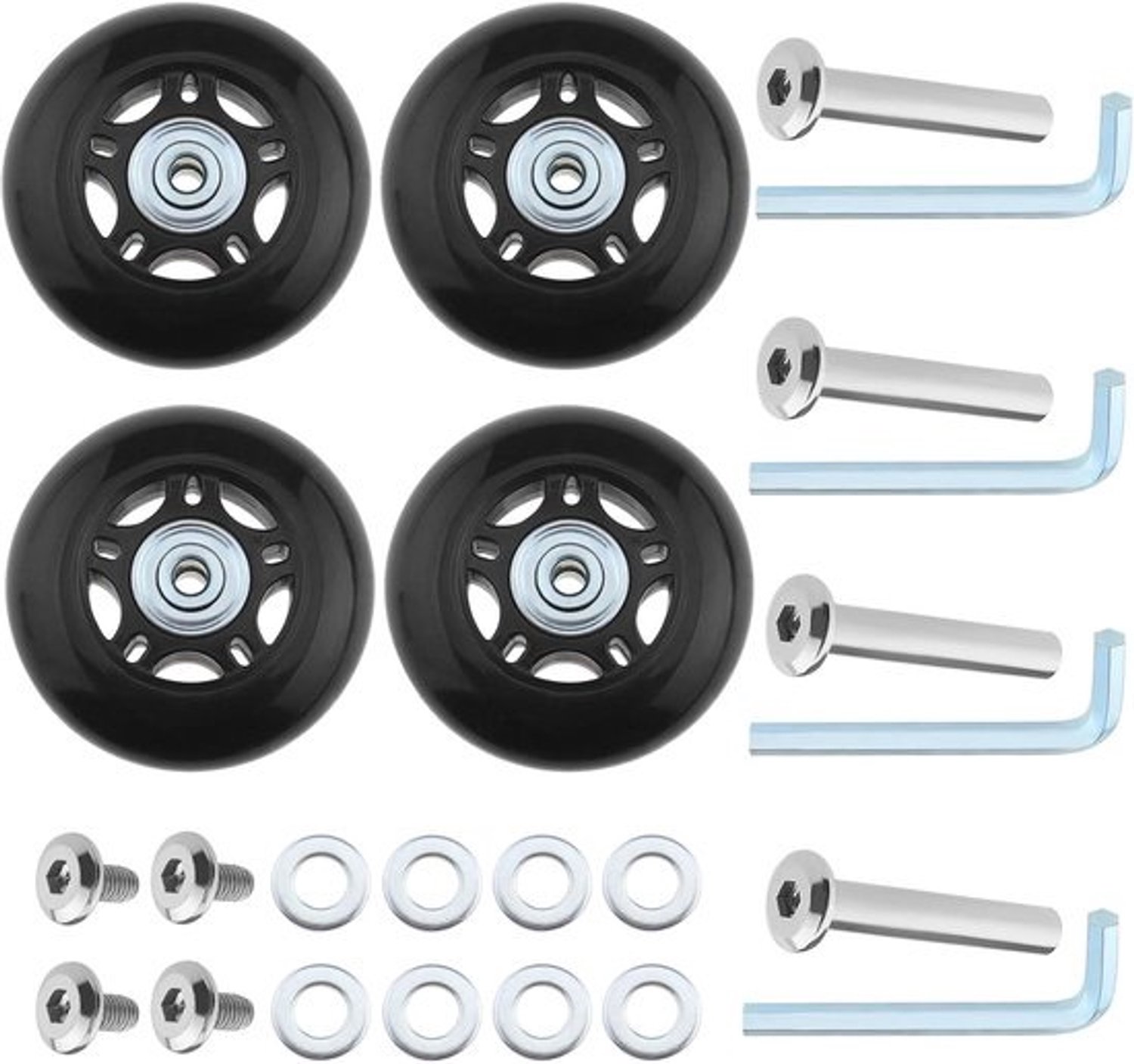 Set bagagewielen - Wielen voor koffer - Kofferreparatie - Stil en slijtvast - 70x24mm - Zwart