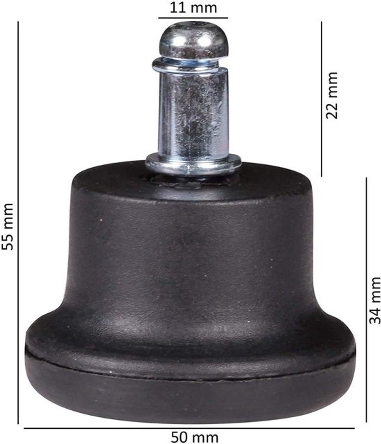 Vloerglijders voor bureaustoel - Vervanging van stoelwielen - Vloerbescherming - Polyurethaan - 11 mm pin - Zwart