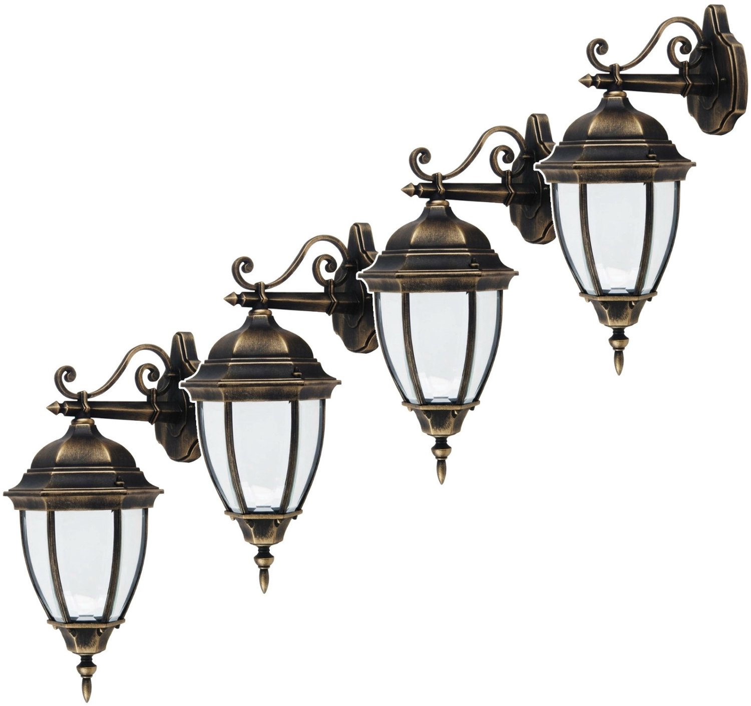 Rabalux Toronto - Wandlamp 60W / Buitenwandlamp - Kleur antiek goud - 4 stuks