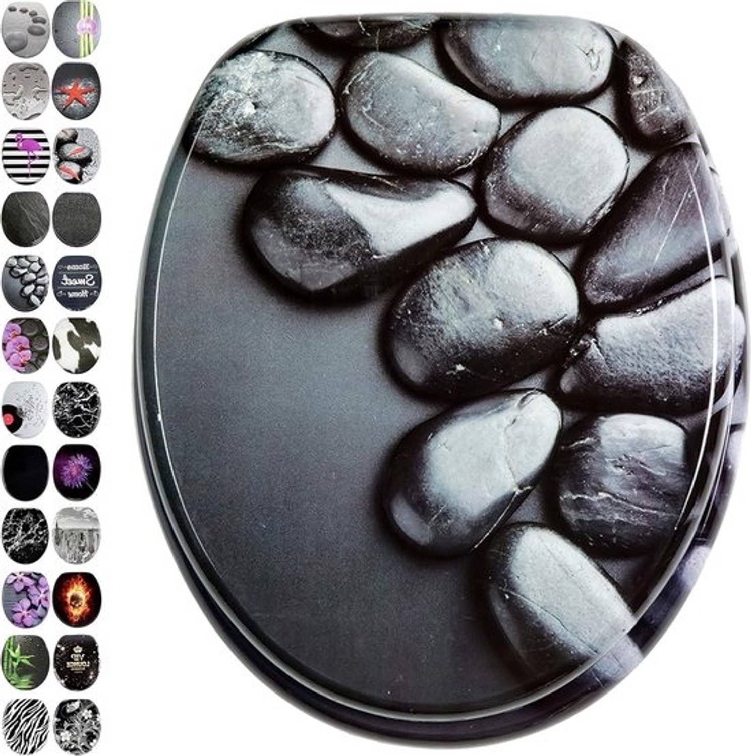 Houten toiletbril - Ovaal toiletdeksel - Badkamerdecoratie - Universeel geschikt - 47x22.5cm - Hot Stones